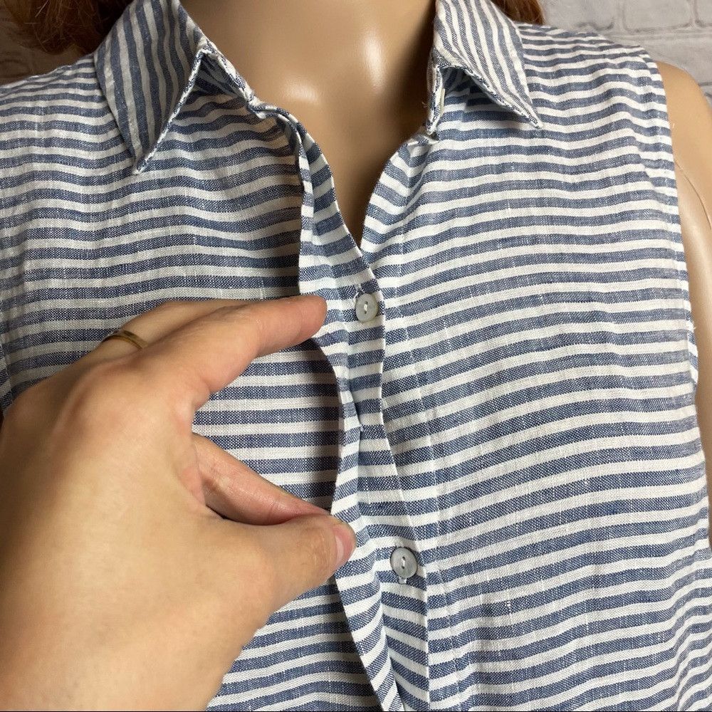 Elie Tahari NWT New Tahari Linen Striped Button Sleeveless Shirt Size S Size S / US 4 / IT 40 - 7 Thumbnail