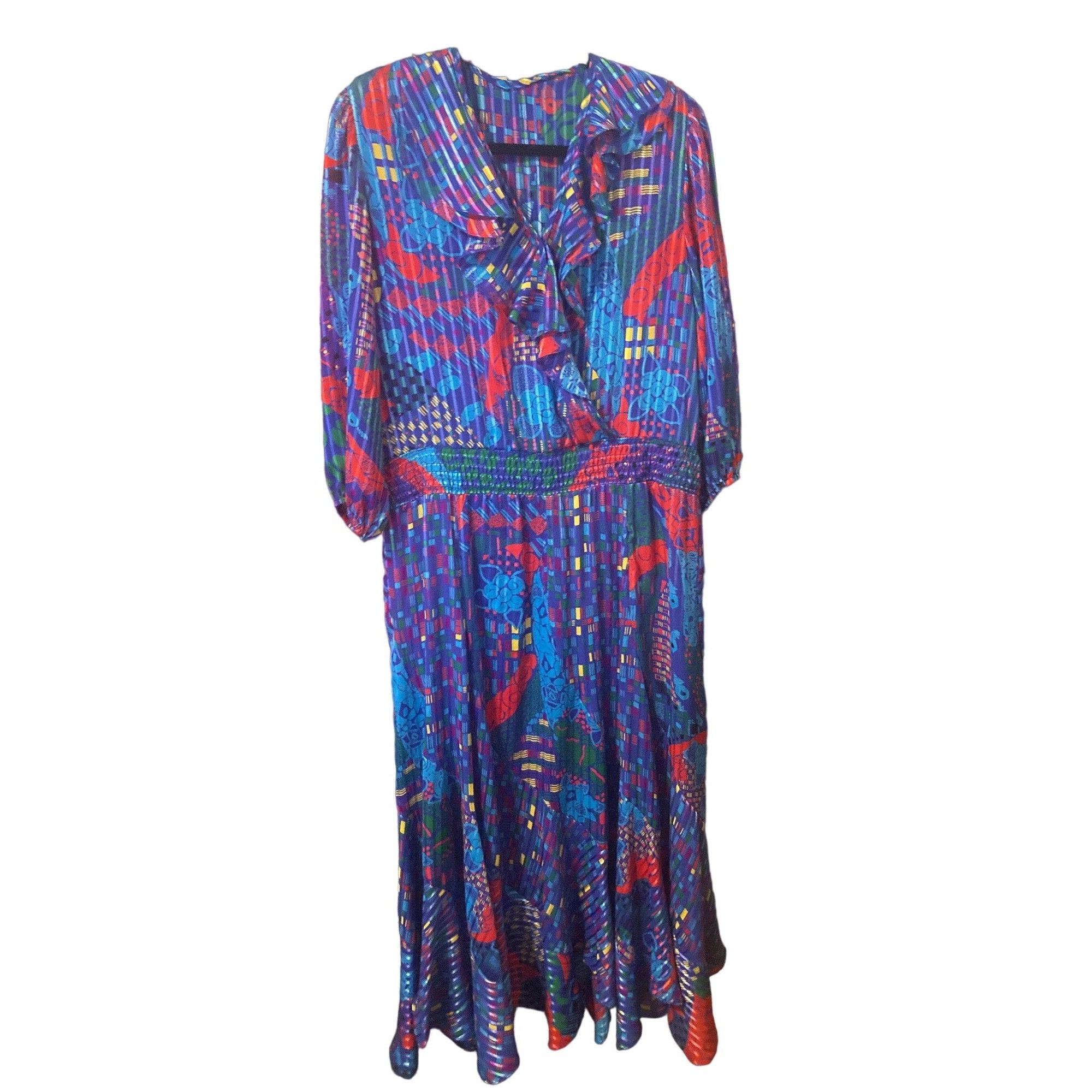 Vintage 80’s Diane Freis Vibrant Colorful Midi Dress Floral