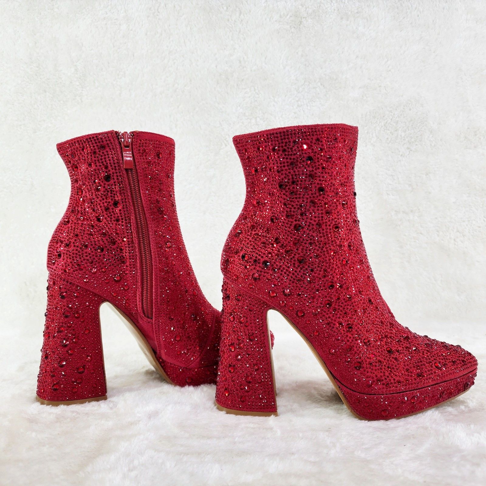 Other Red Rhinestone 4.5" Block Heel Platform Ankle Boots Size US 6.5 / IT 36.5 - 3 Thumbnail
