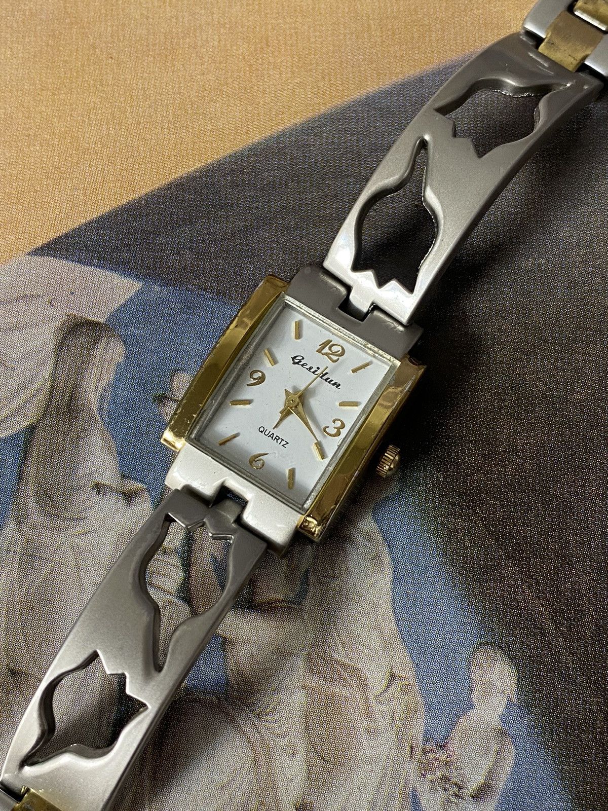 Jewelry Two-Tone Vintage Floral Cutout Watch Bracelet Size ONE SIZE - 2 Thumbnail