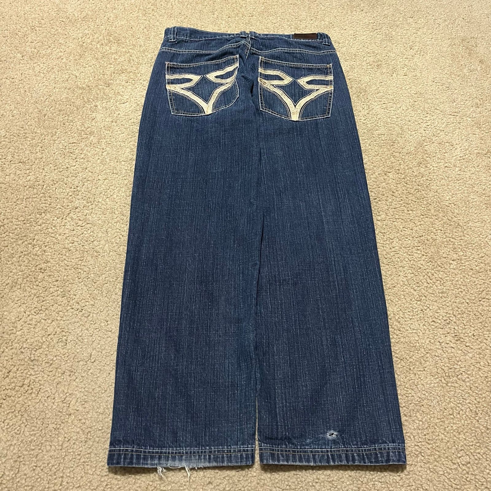 Other Y2K Rich Kids Baggy Skater Embroidered Dark Blue Jeans 36x32 Size US 36 / EU 52 - 1 Thumbnail