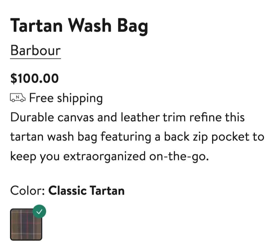 Barbour Barbour Durable Canvas & Leather Trim Tartan Washbag Size ONE SIZE - 3 Thumbnail