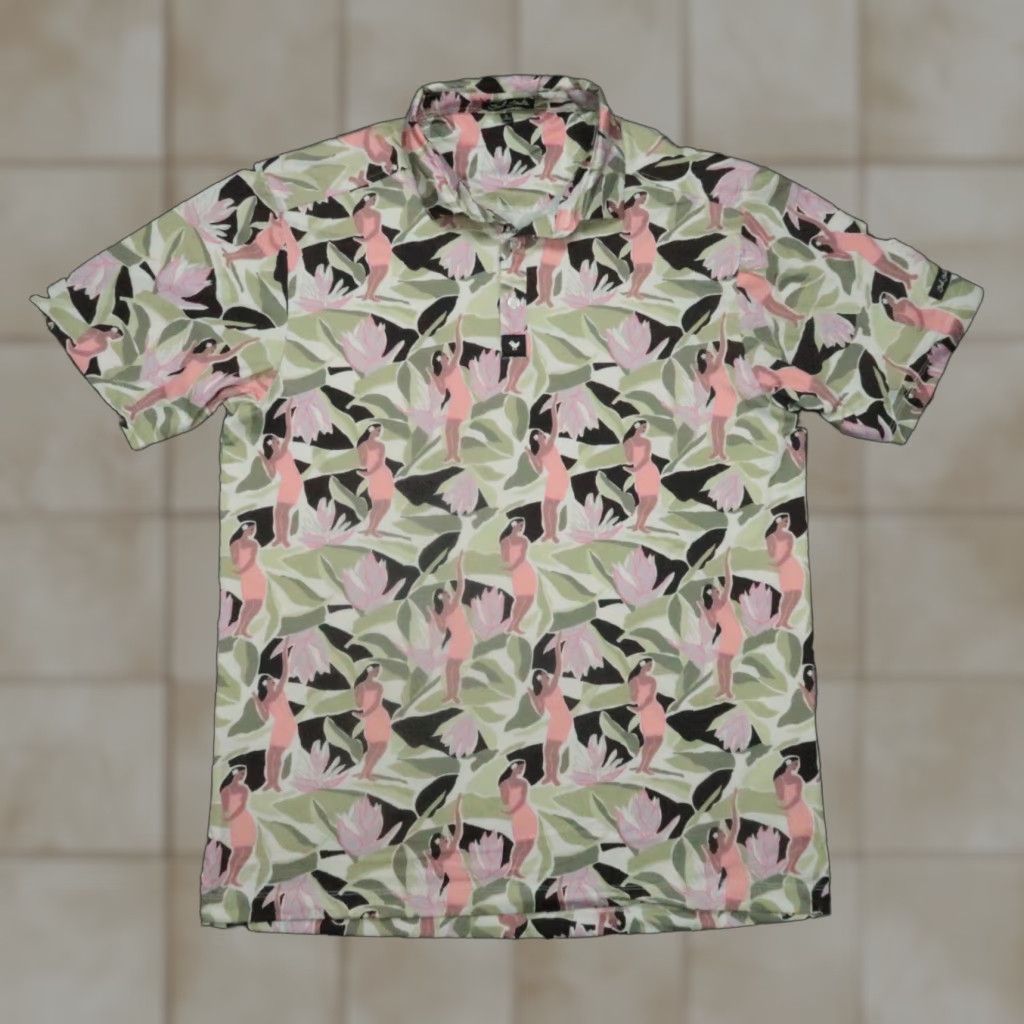Vintage VINTAGE Bad Birdie Shirt Men Large Green Pink Leilani Hula Hawaiian Performance Polo Size US L / EU 52-54 / 3 - 1 Thumbnail