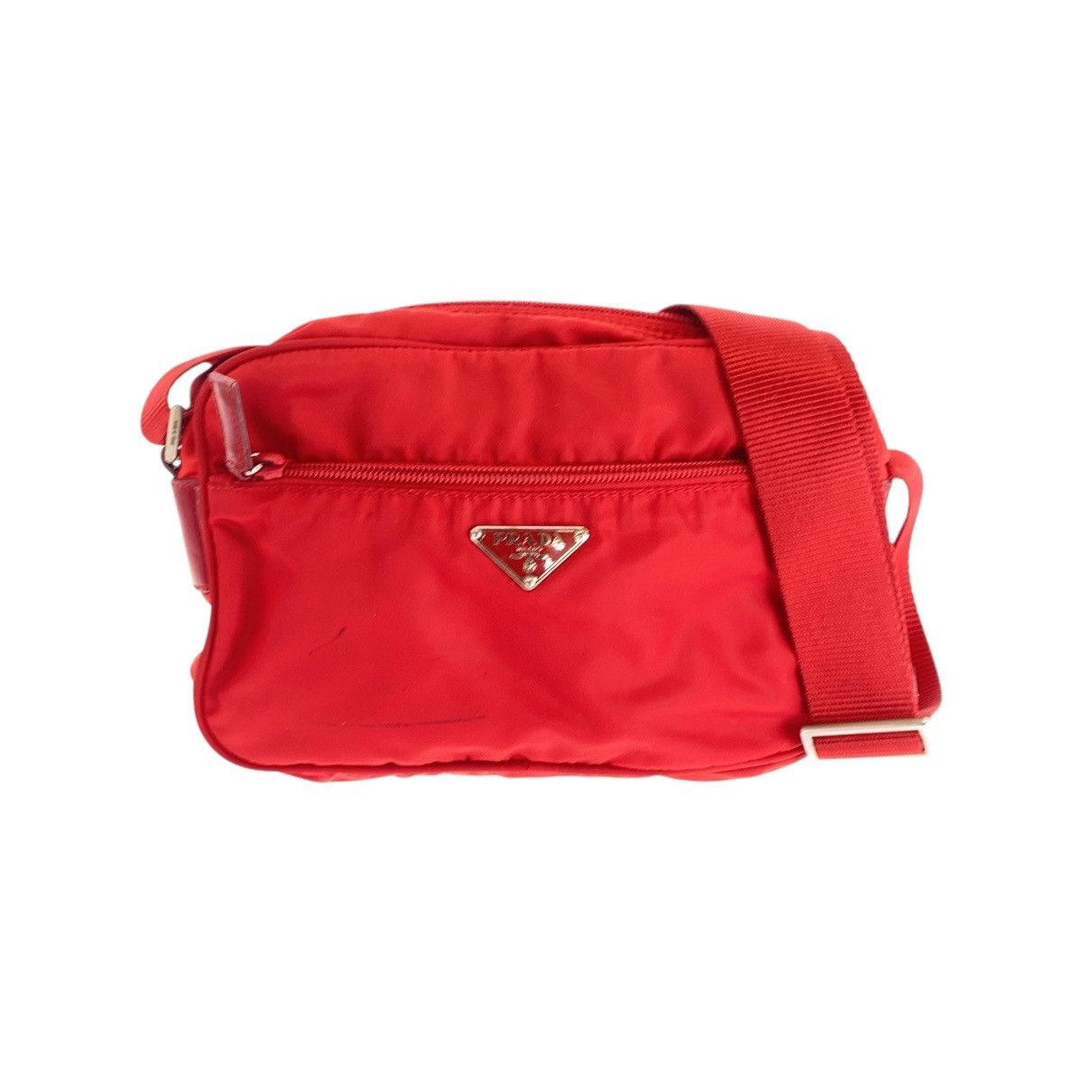 Prada Prada Nylon/leather Tessuto Triangle Logo Plate Shoulder Bag Leather Shoulder Bag in Red, Women's