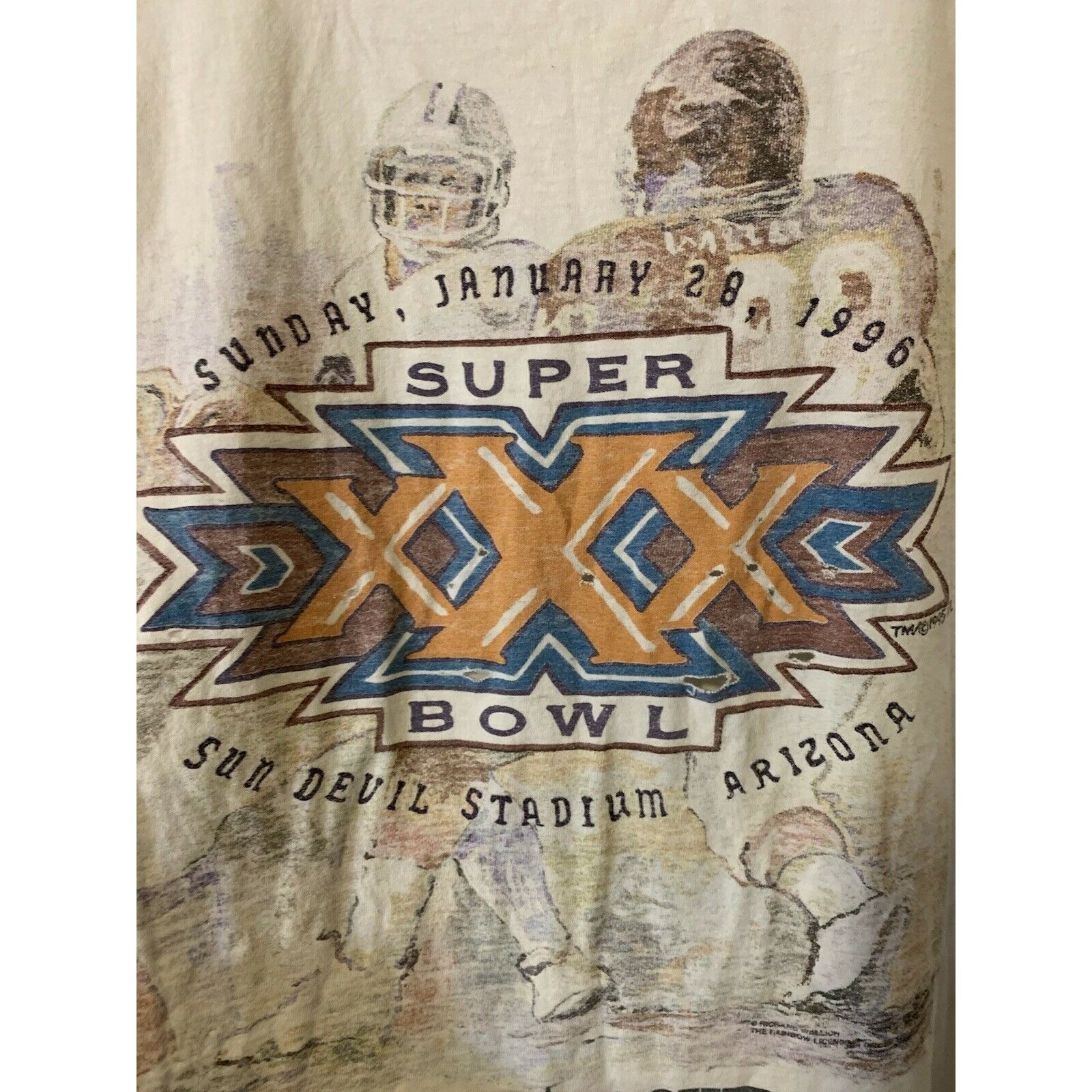 image of VTG Super Bowl Xxx Mens Size XL T-Shirt Anvil 1996 Cowboys Vs in White