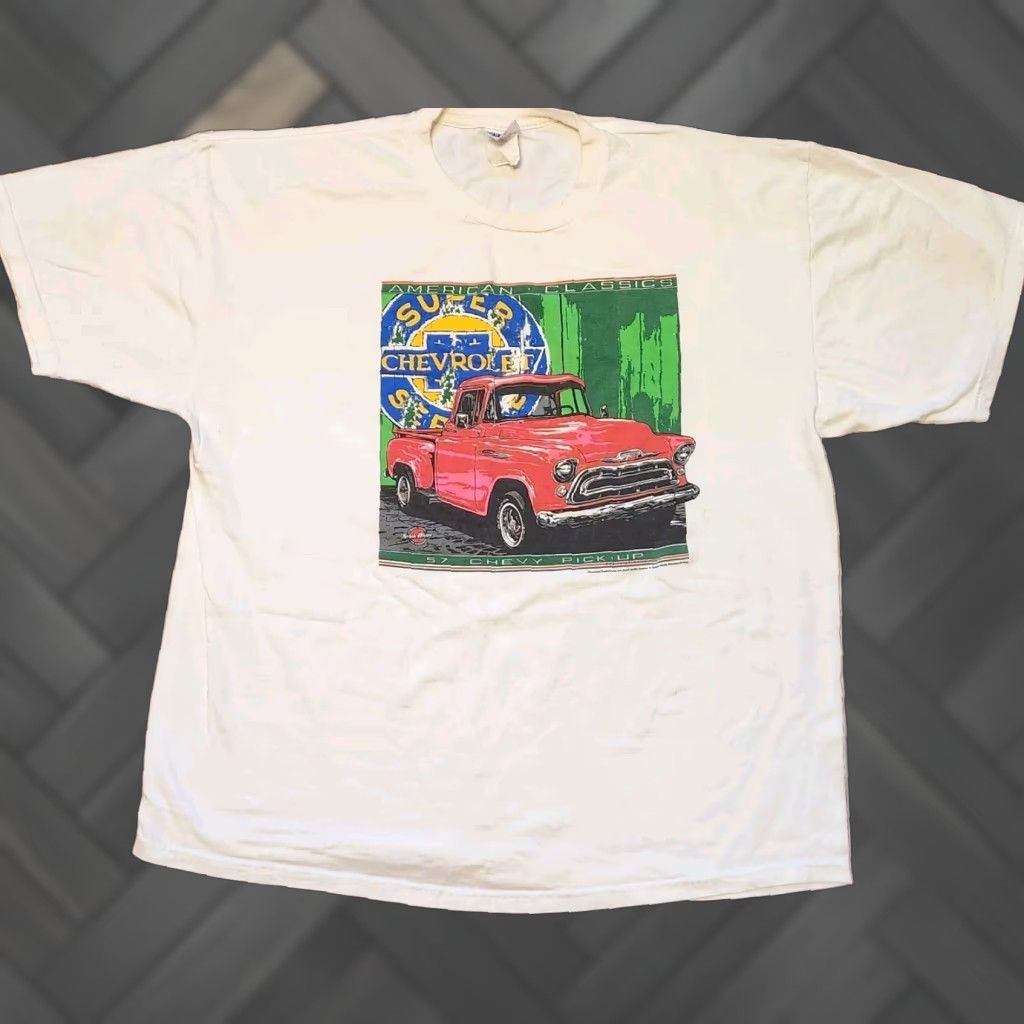 Jerzees VINTAGE JERZEES Chevrolet 57 Chevy T Shirt Men's 2XL XXL White Graphic Tee USA Cars Retro 90s Muscle Men Size US XXL / EU 58 / 5 - 1 Thumbnail
