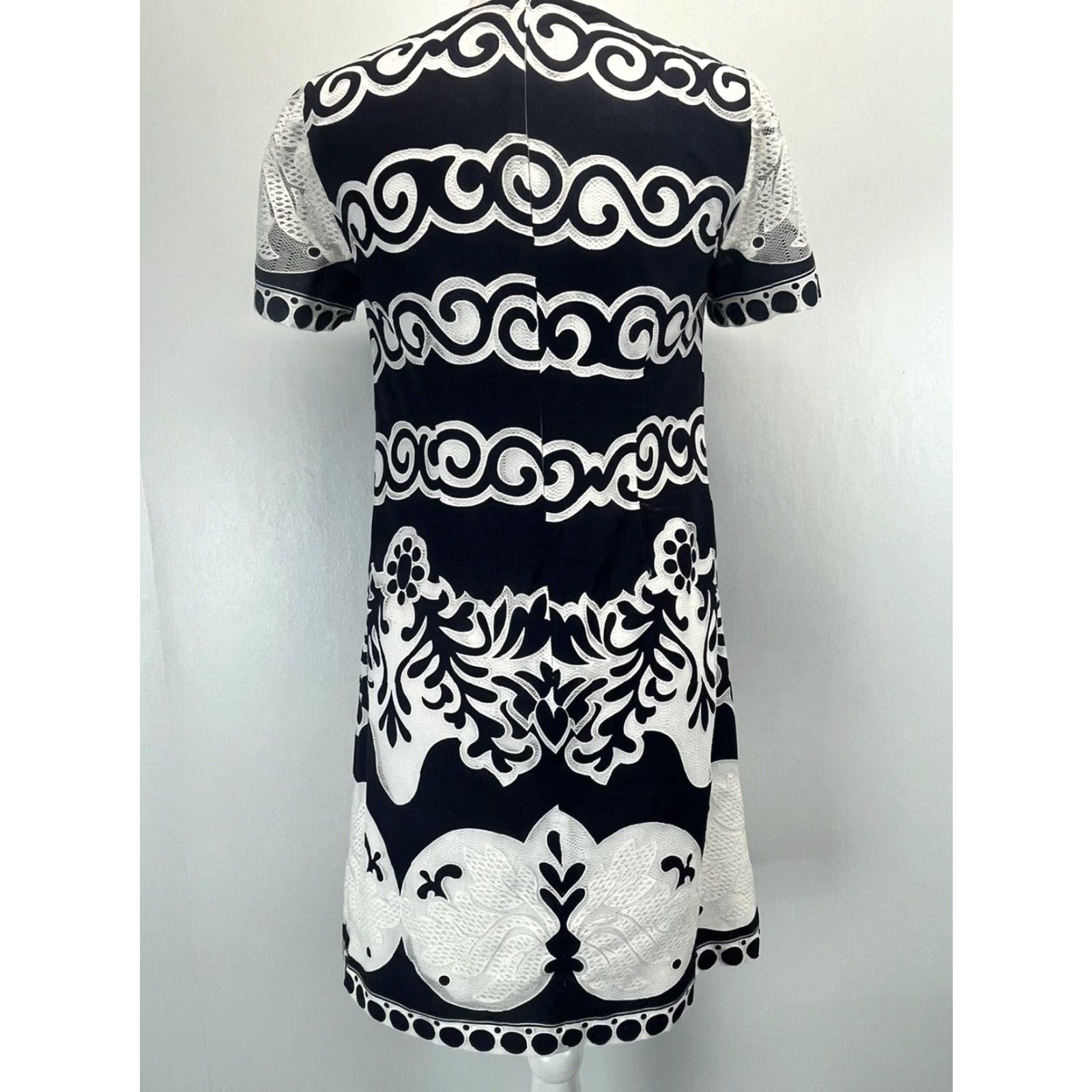 J.Crew VINTAGE J.CREW Short Sleeve Sheath Dress Navy White Geometric Lace Sz 2 Womens Size 26" / US 2 / IT 38 - 3 Thumbnail