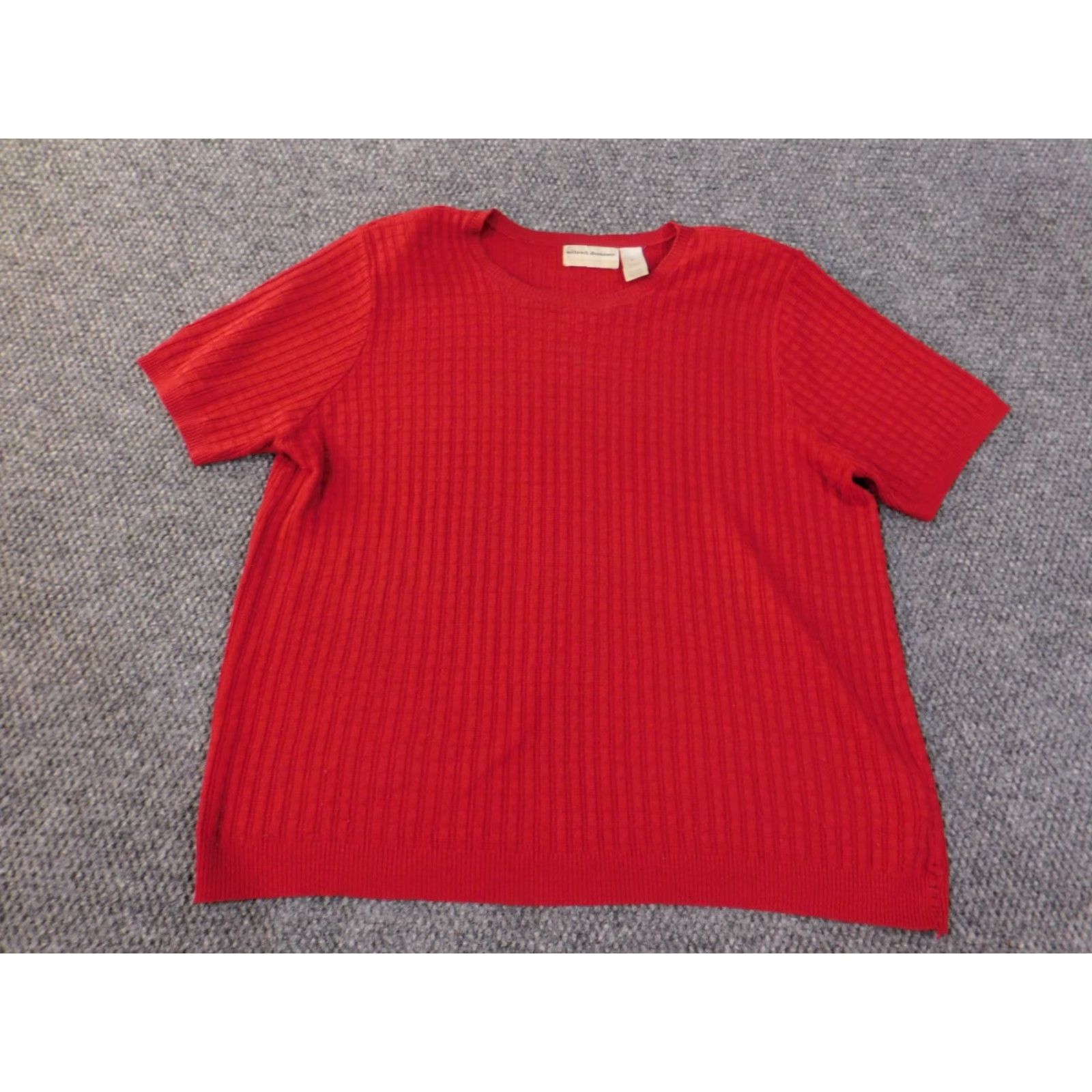 Vintage Alfred Dunner Sweater 2X Red Pullover Casual Short Sleeve Crew Neck Cap Sleeve Acrylic Knit with Shoulder Pads Women Size XXL / US 16-18 / IT 52-54 - 2 Thumbnail