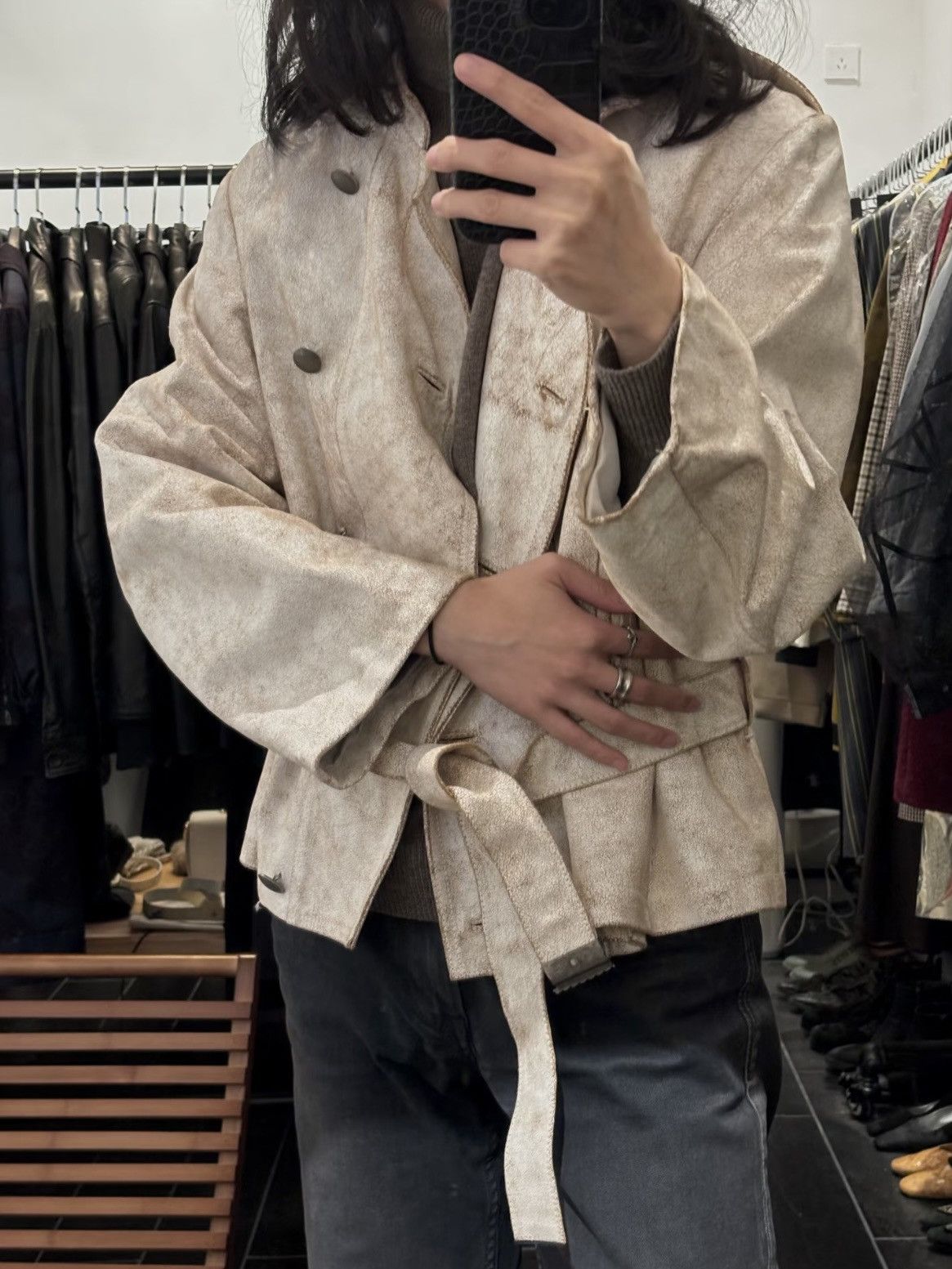 Ann Demeulemeester Ann Demeulemeester | SS2002 Crackled Military Leather Jacket Size US S / EU 44-46 / 1 - 4 Thumbnail