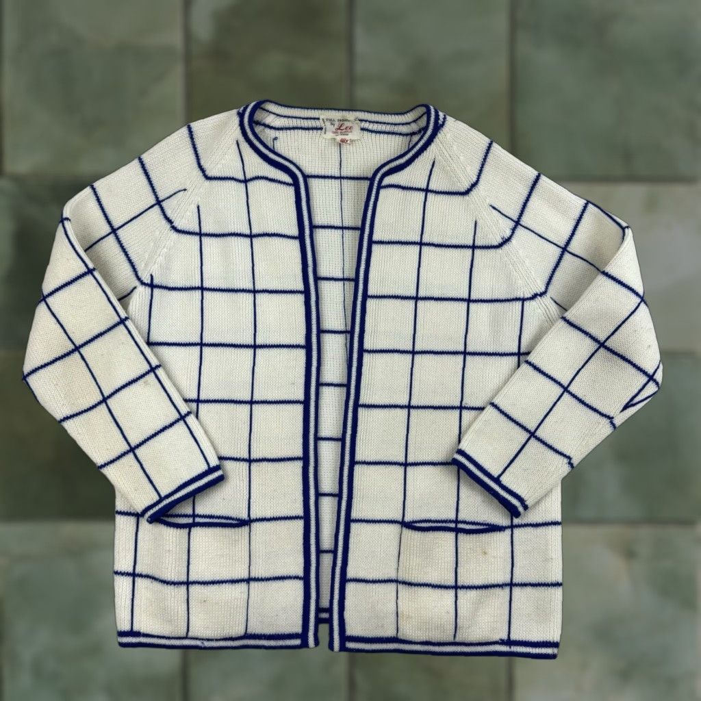 Lee VINTAGE Lee Cardigan Sweater Womens M White Striped 60s Knit Full Fashioned Size M / US 6-8 / IT 42-44 - 1 Thumbnail