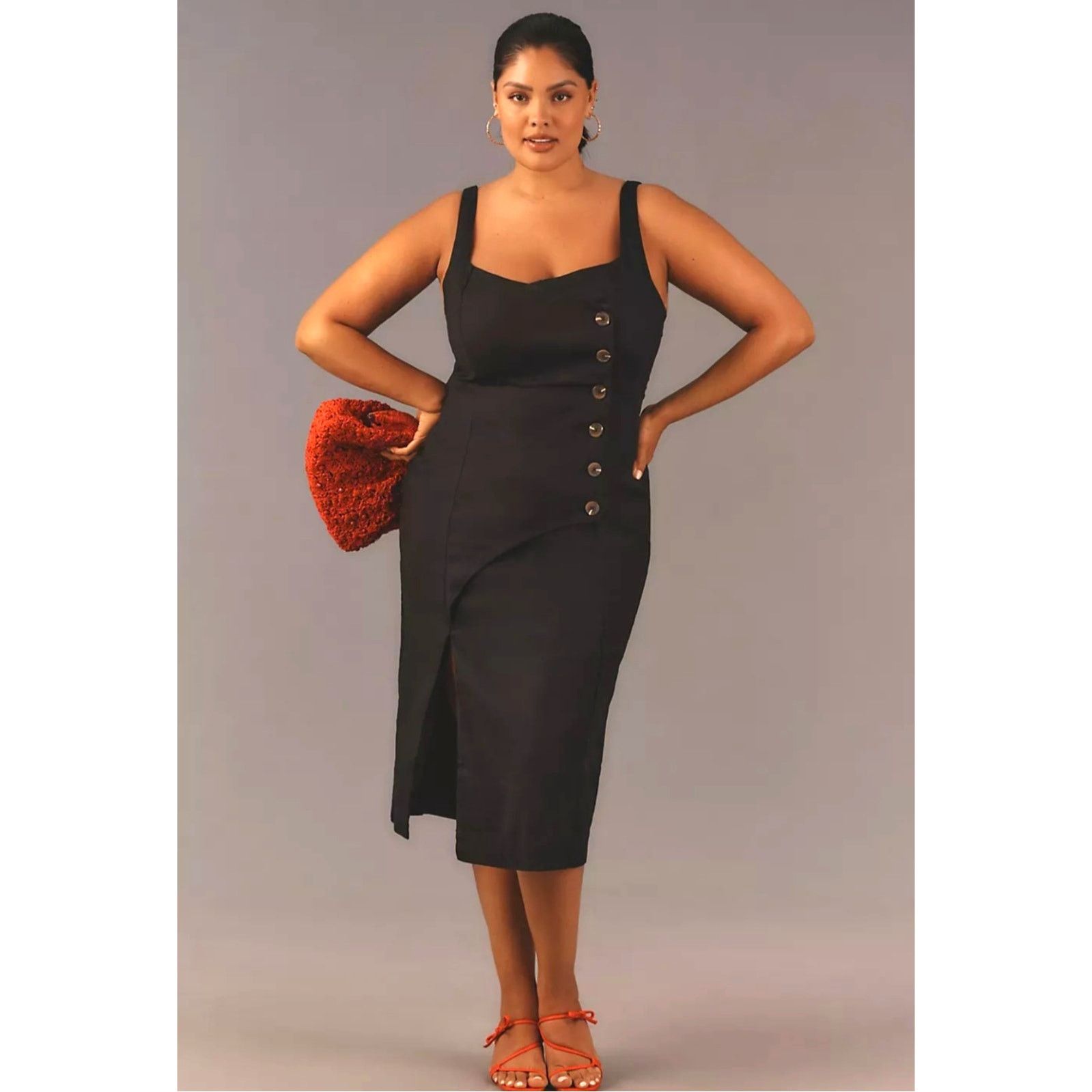 Anthropologie NWT Sleeveless Square-Neck Linen Button Wrap Midi Dress $178 Size 3XL / US 20-22 - 1 Thumbnail