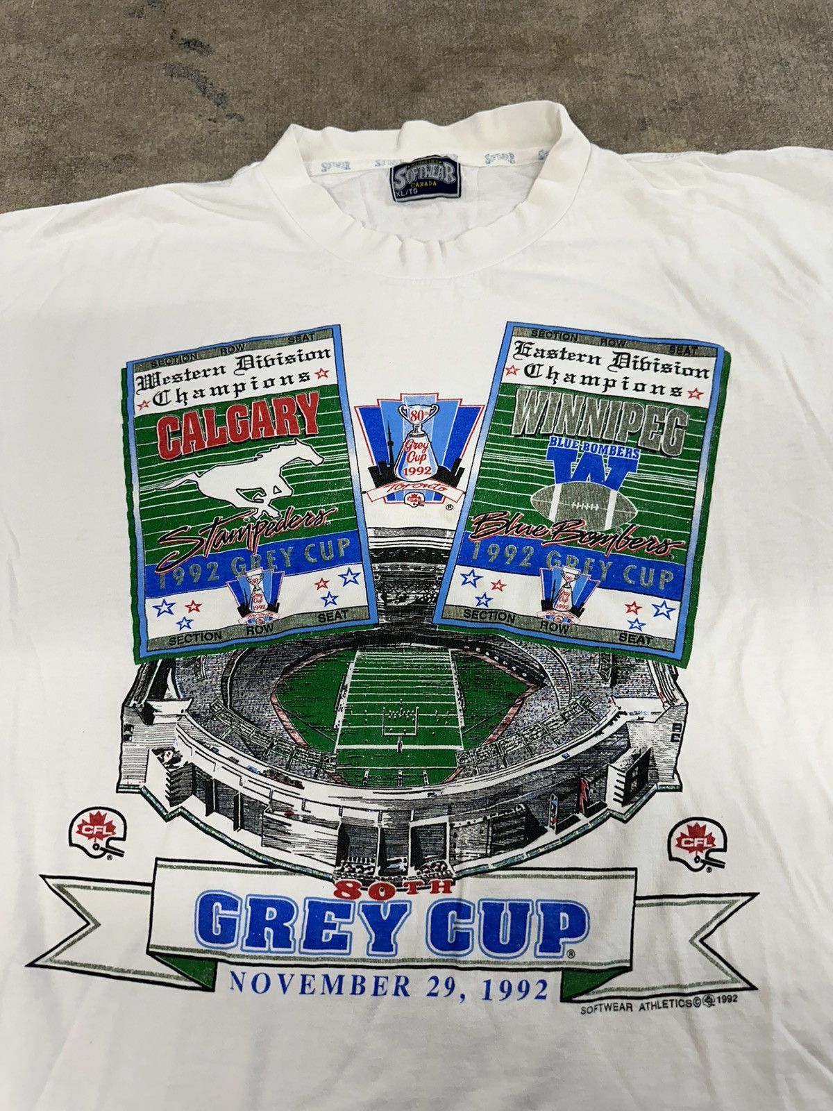 NFL × Vintage Vintage 90s CFL Stampeders Blue Bombers Grey Cup T-Shirt Size US XL / EU 56 / 4 - 4 Thumbnail