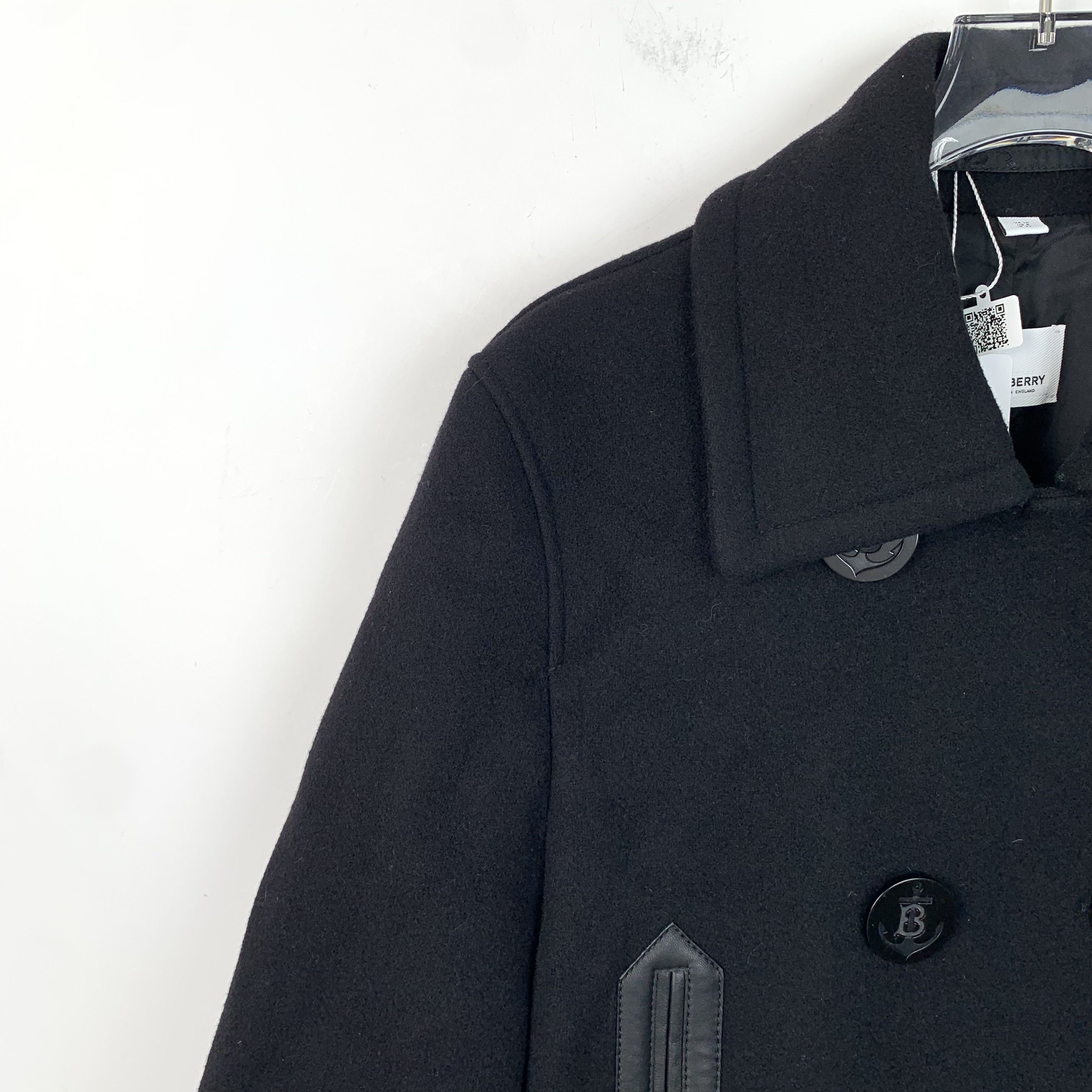 Burberry Burberry Black Wool & Leather Panel Coat (Size 42) Size US XS / EU 42 / 0 - 7 Thumbnail