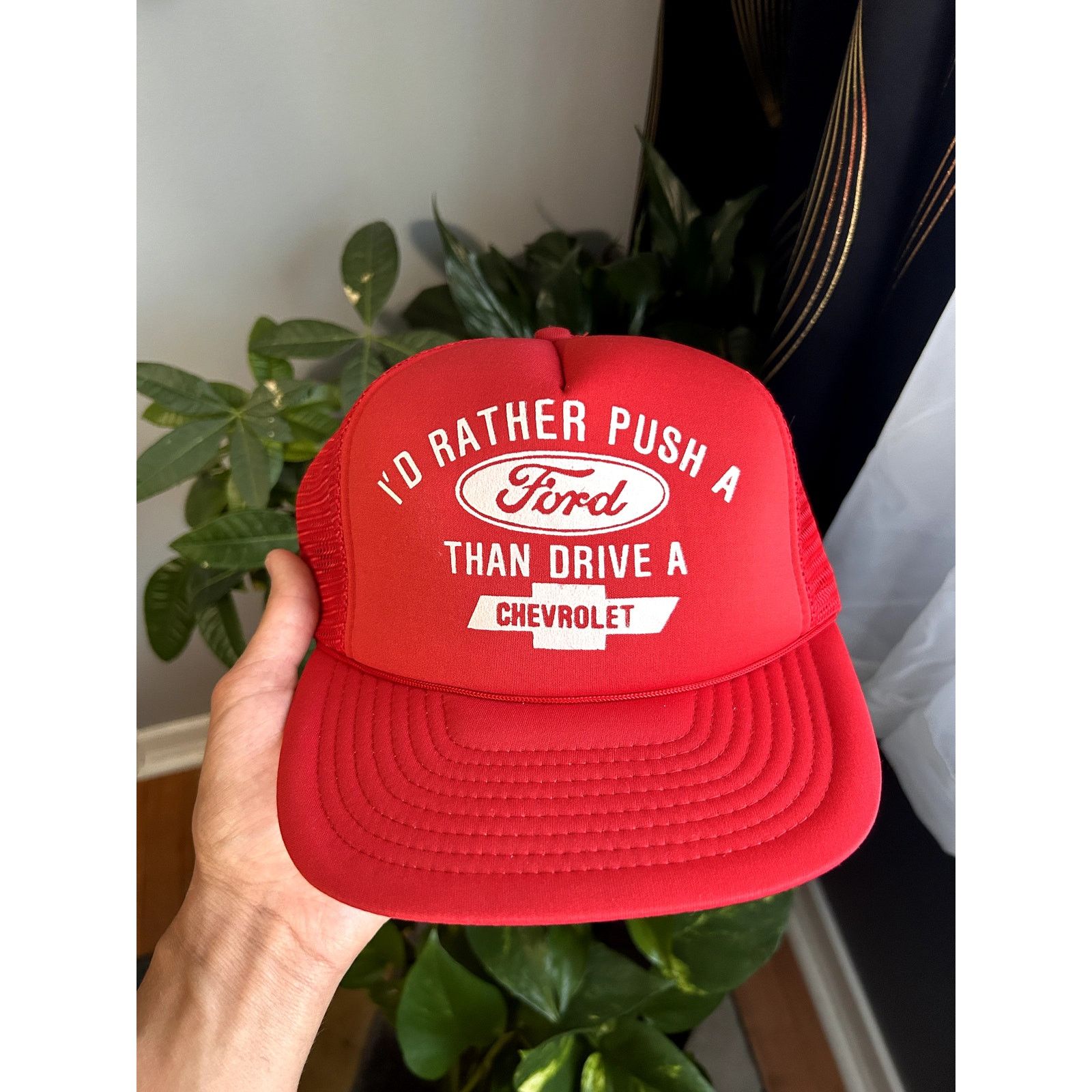 Ford × Vintage Vintage 90s I'd Rather Push A Ford Than Drive A Chevy Hat Size ONE SIZE - 1 Thumbnail
