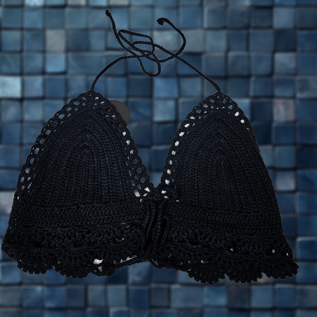Lulus LULU'S Women Cropped Top Beach Crochet Black S/M Summer V-Neck Tie Sleeveless Size S / US 4 / IT 40 - 1 Thumbnail