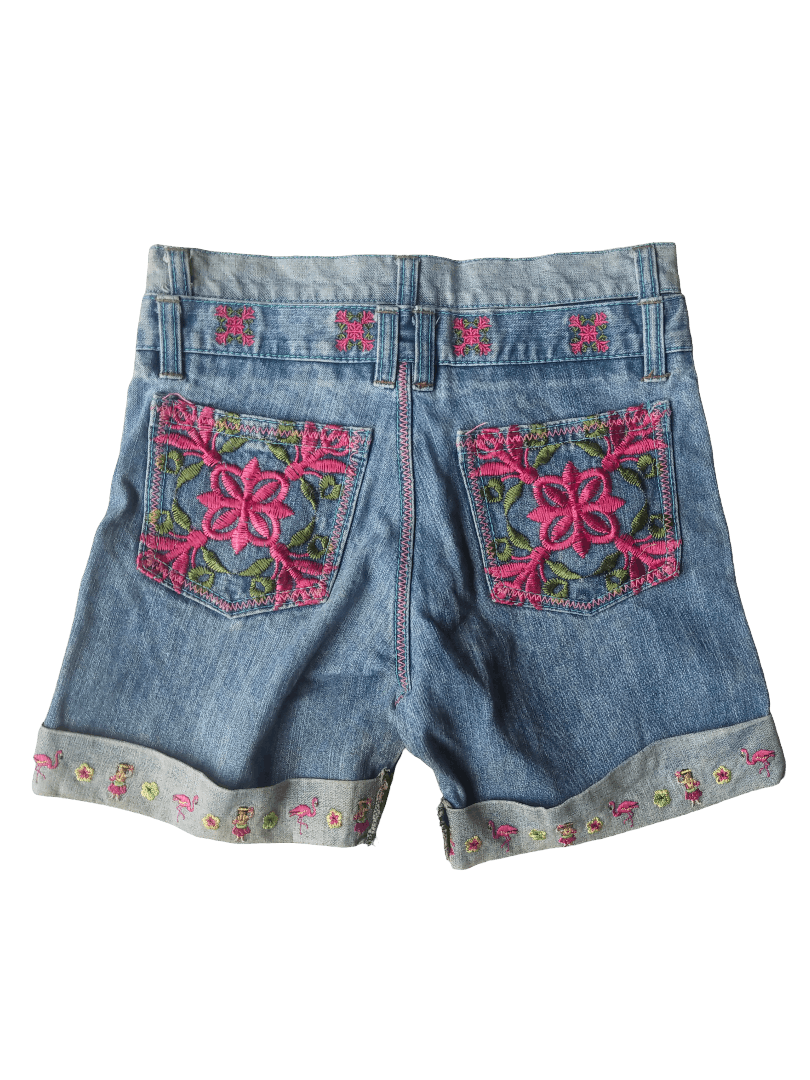 Hysteric Glamour Orange Leaf Embroidered Denim Shorts (Floral & Flamingo Hem) Size 28" / US 6 / IT 42 - 1 Thumbnail
