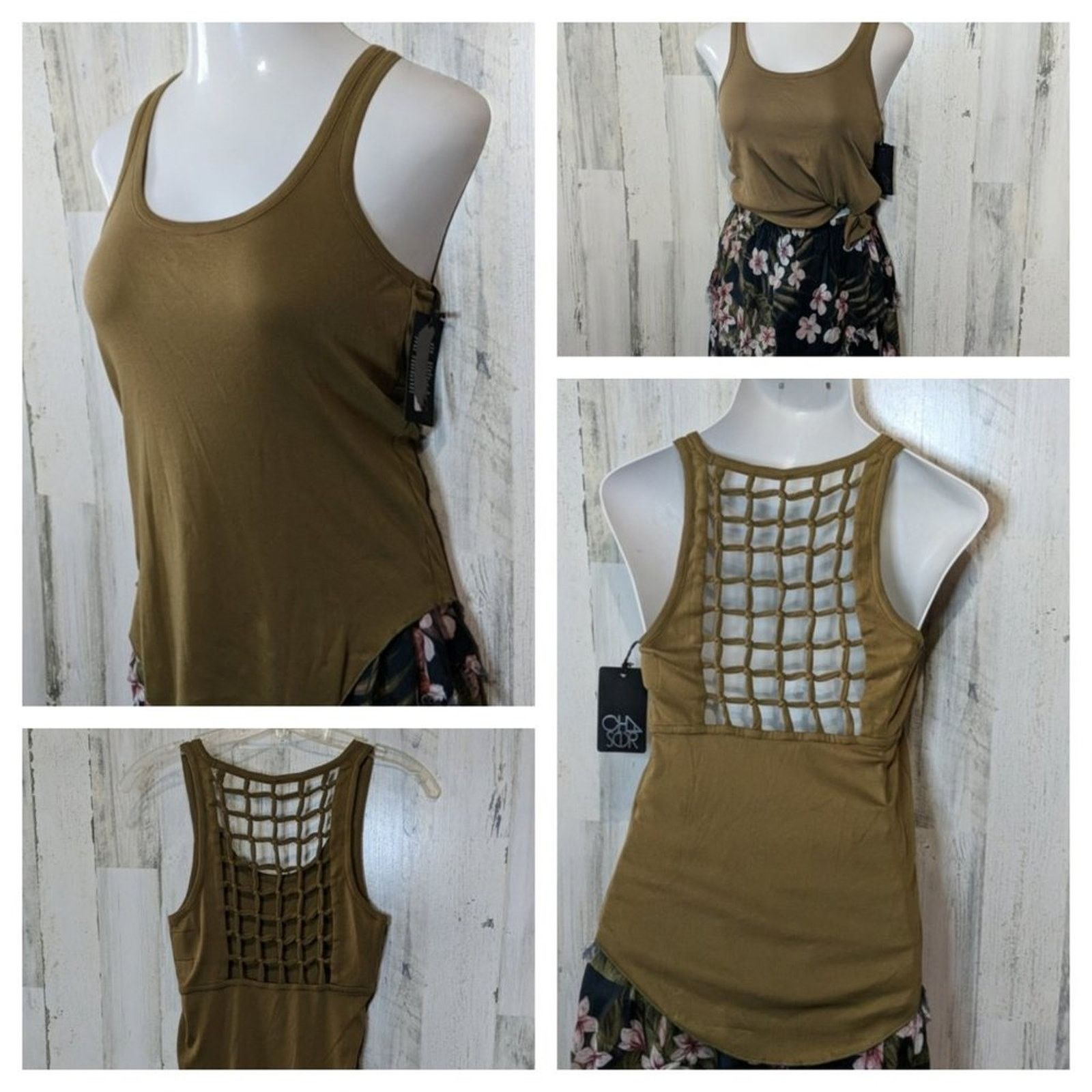 Chaser Brand CHASER Olive Green Lattice Open Back Tank Medium Size M / US 6-8 / IT 42-44 - 3 Thumbnail