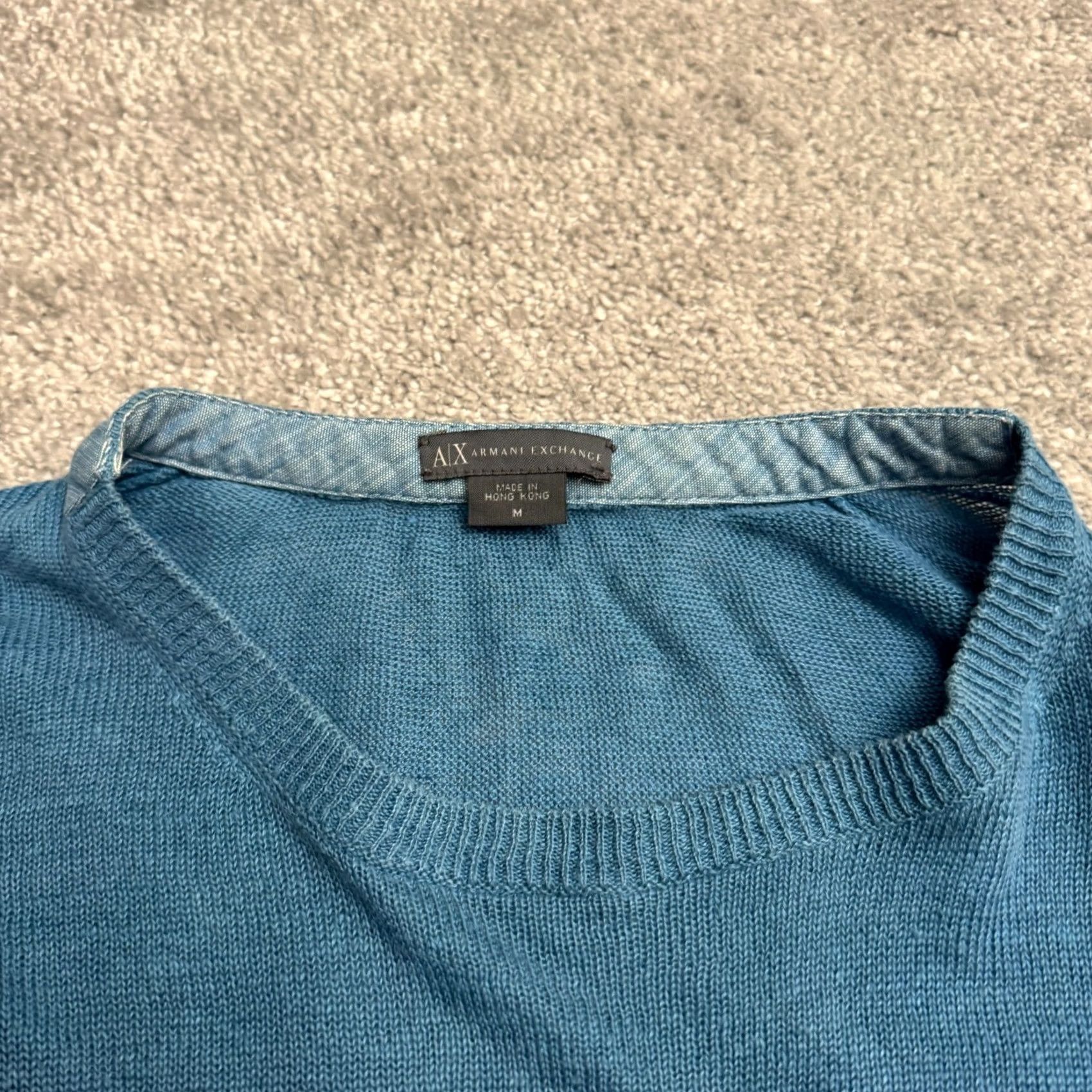 Armani Exchange VINTAGE Armani Exchange Crew Neck Pullover Sweater Mens M Linen Knit Blue 90s Classic Preppy Logo Size US M / EU 48-50 / 2 - 7 Thumbnail