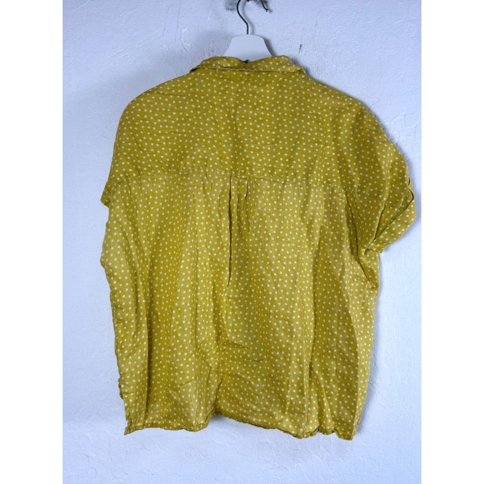 Rachel Zoe Rachel Zoe Womens Yellow White Polka Dot Linen Button-Down Blouse Shirt Small Size S / US 4 / IT 40 - 3 Thumbnail