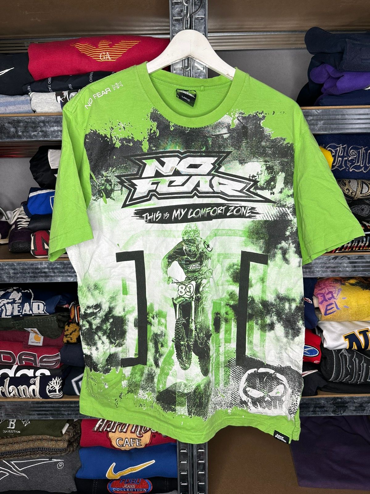 Pre-owned No Fear X Vintage No Fear Mx Comfort Racing Zone Over Print T-shirt In Green