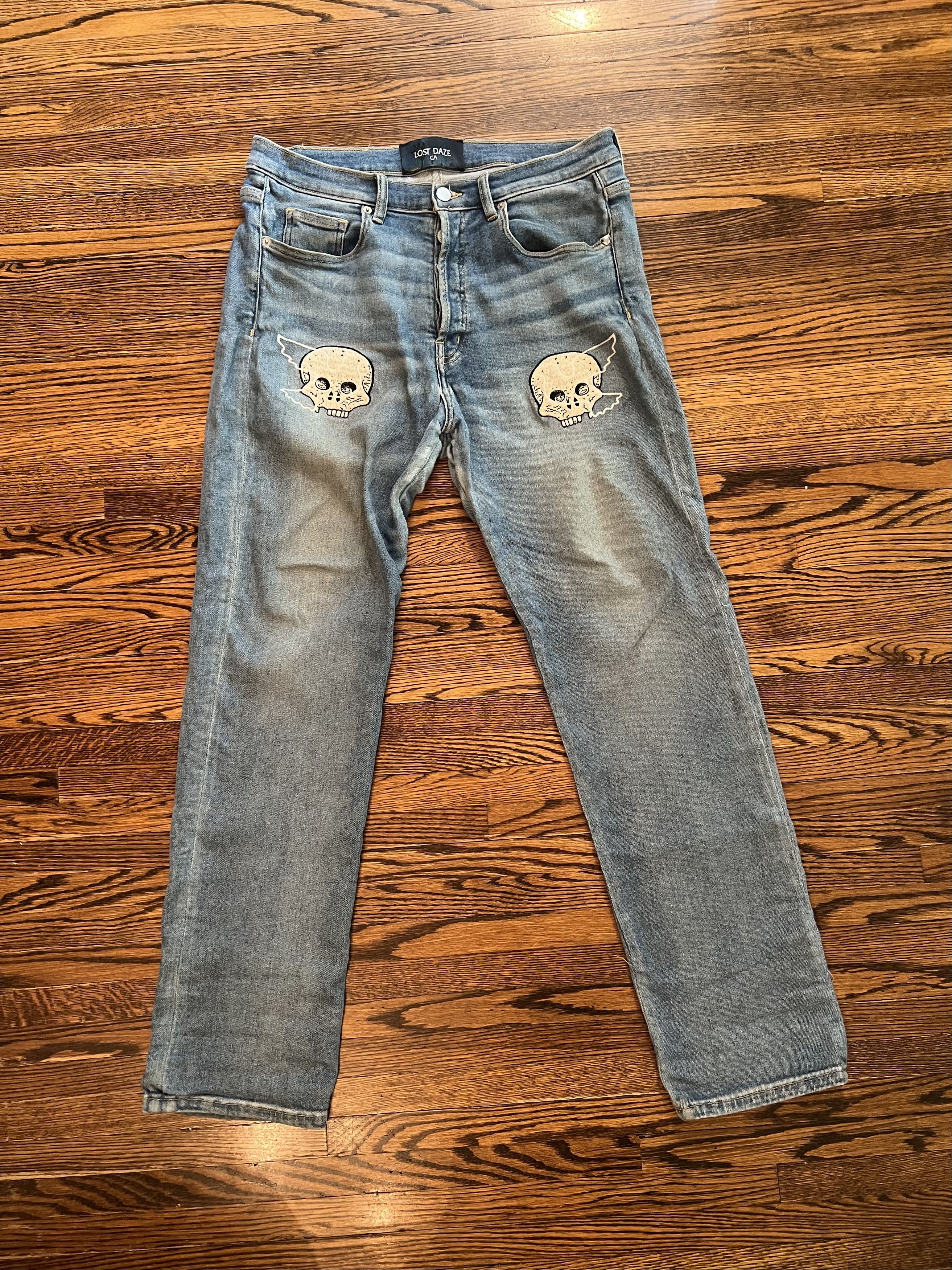 Lost Daze Lost Daze Skull Embroidered Denim Jeans Size US 32 / EU 48 - 1 Thumbnail
