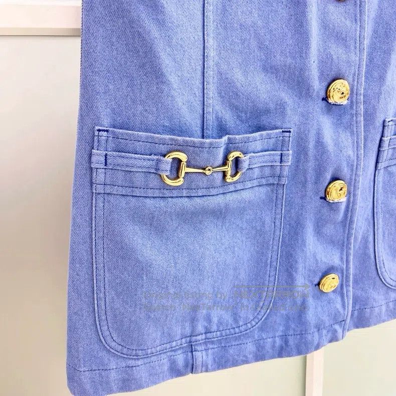 Gucci Gucci Blue horse buckle single-breasted denim dress Size M / US 6-8 / IT 42-44 - 7 Thumbnail