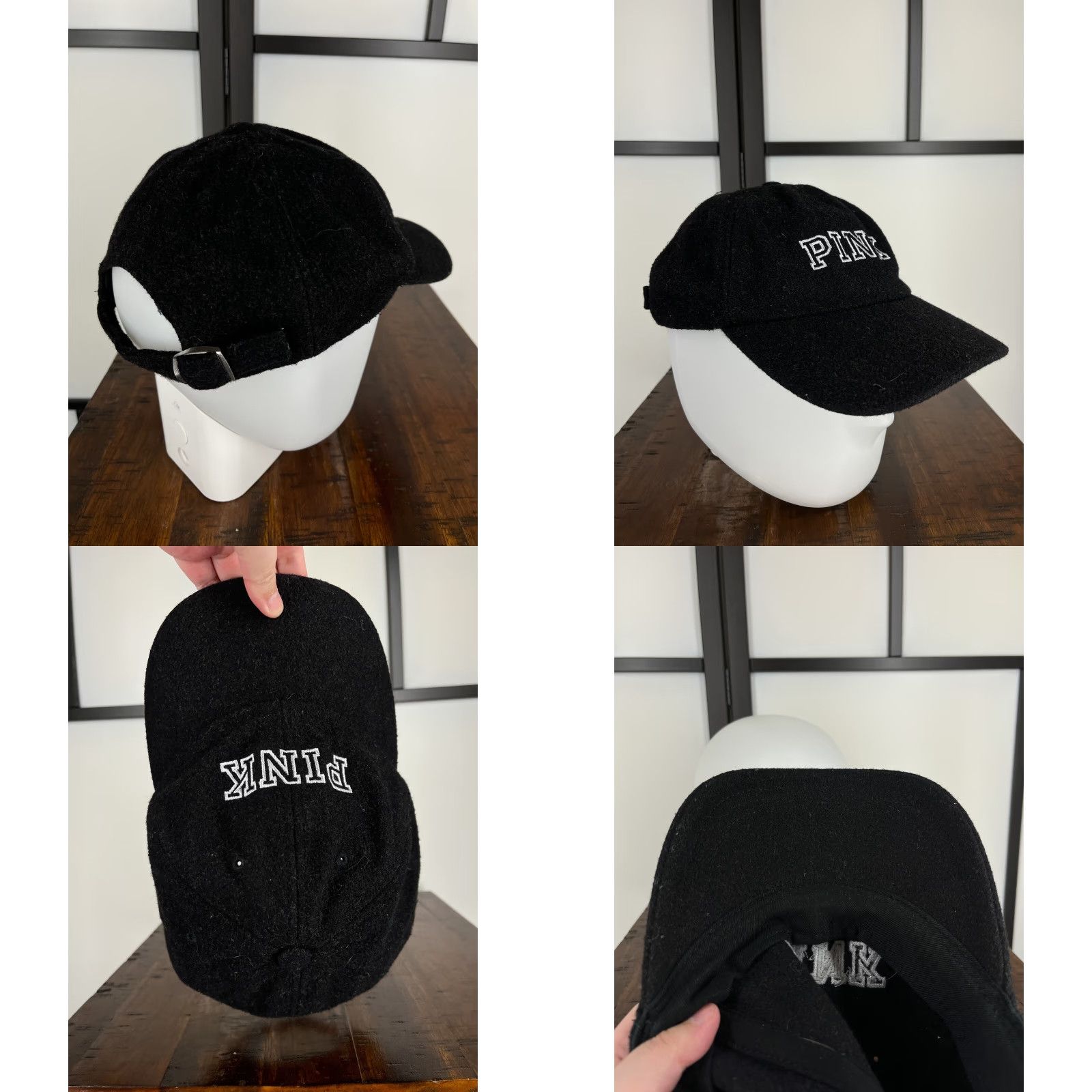 Victoria's Secret Victoria's Secret Hat Cap Strap Back Adult One Size Black PINK Wool Blend Size ONE SIZE - 8 Thumbnail