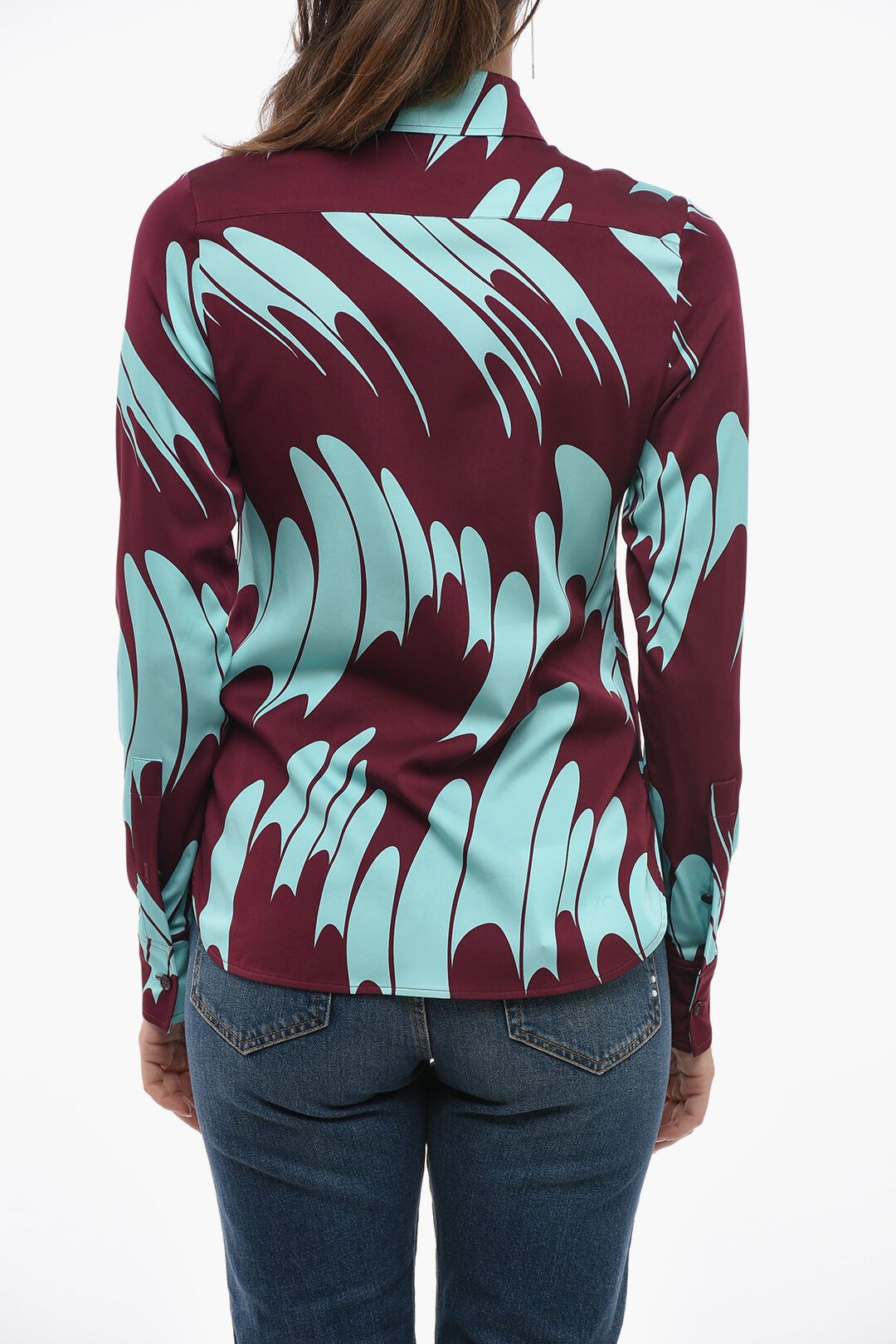 Stella McCartney og1mm0824 Waves Patterned Satin Shirt in Multicolor Size XS / US 0-2 / IT 36-38 - 2 Thumbnail