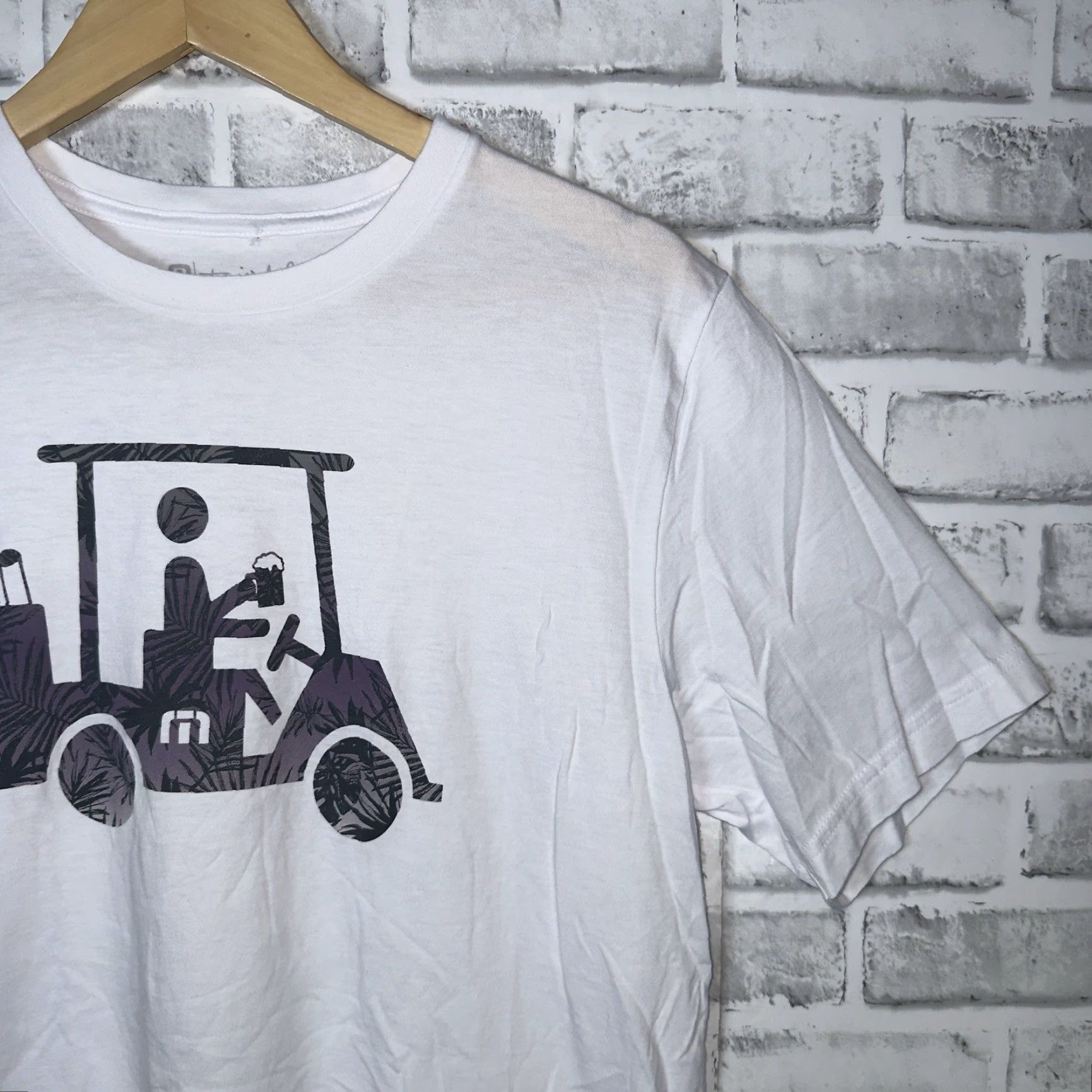 TravisMathew Travis Mathew T-Shirt Mens Size M White 100% Pima Cotton Golf Cart Graphic Size US M / EU 48-50 / 2 - 2 Thumbnail