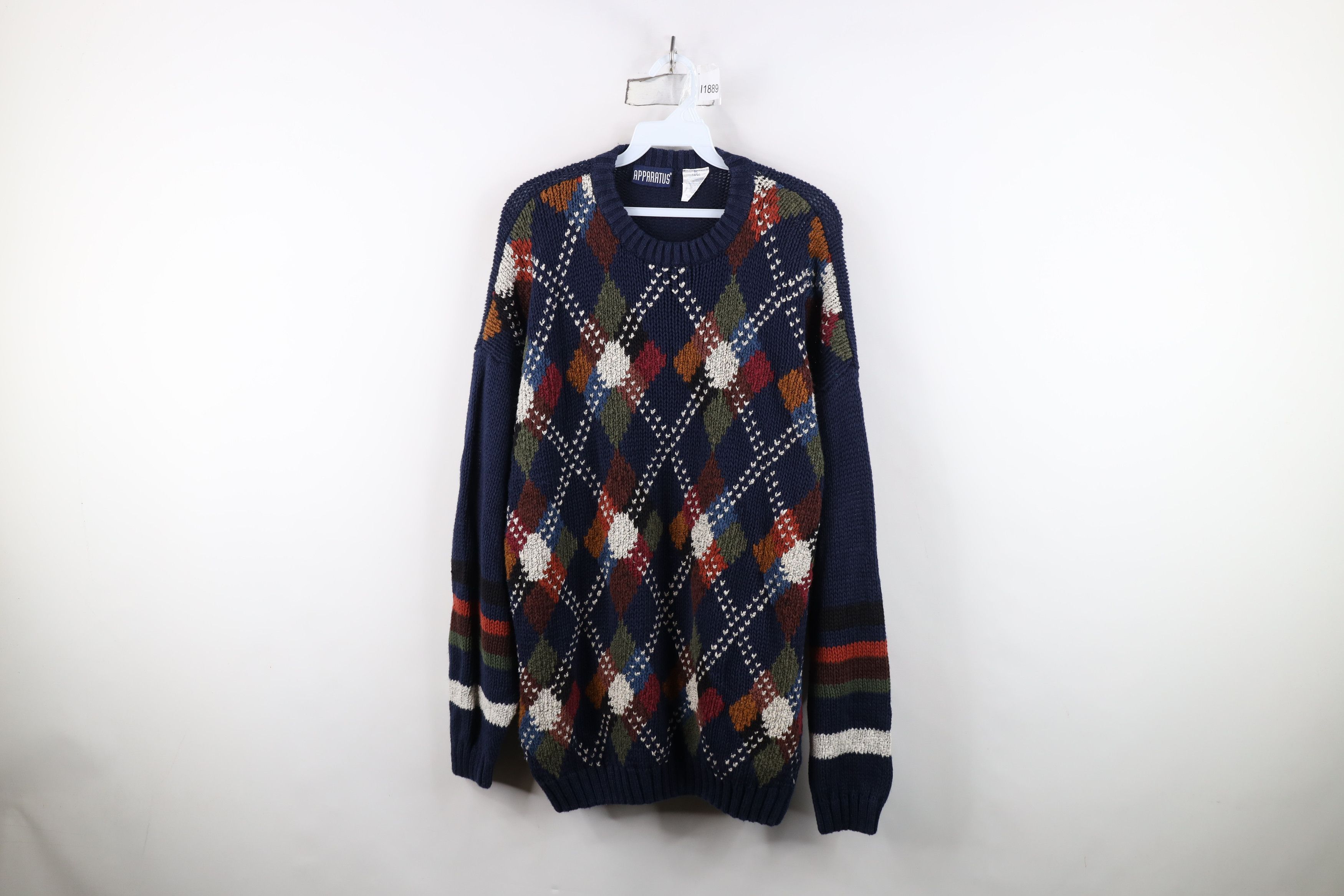 Vintage Vintage 90s Streetwear Diamond Chunky Ribbed Knit Sweater Size XL / US 12-14 / IT 48-50 - 1 Thumbnail