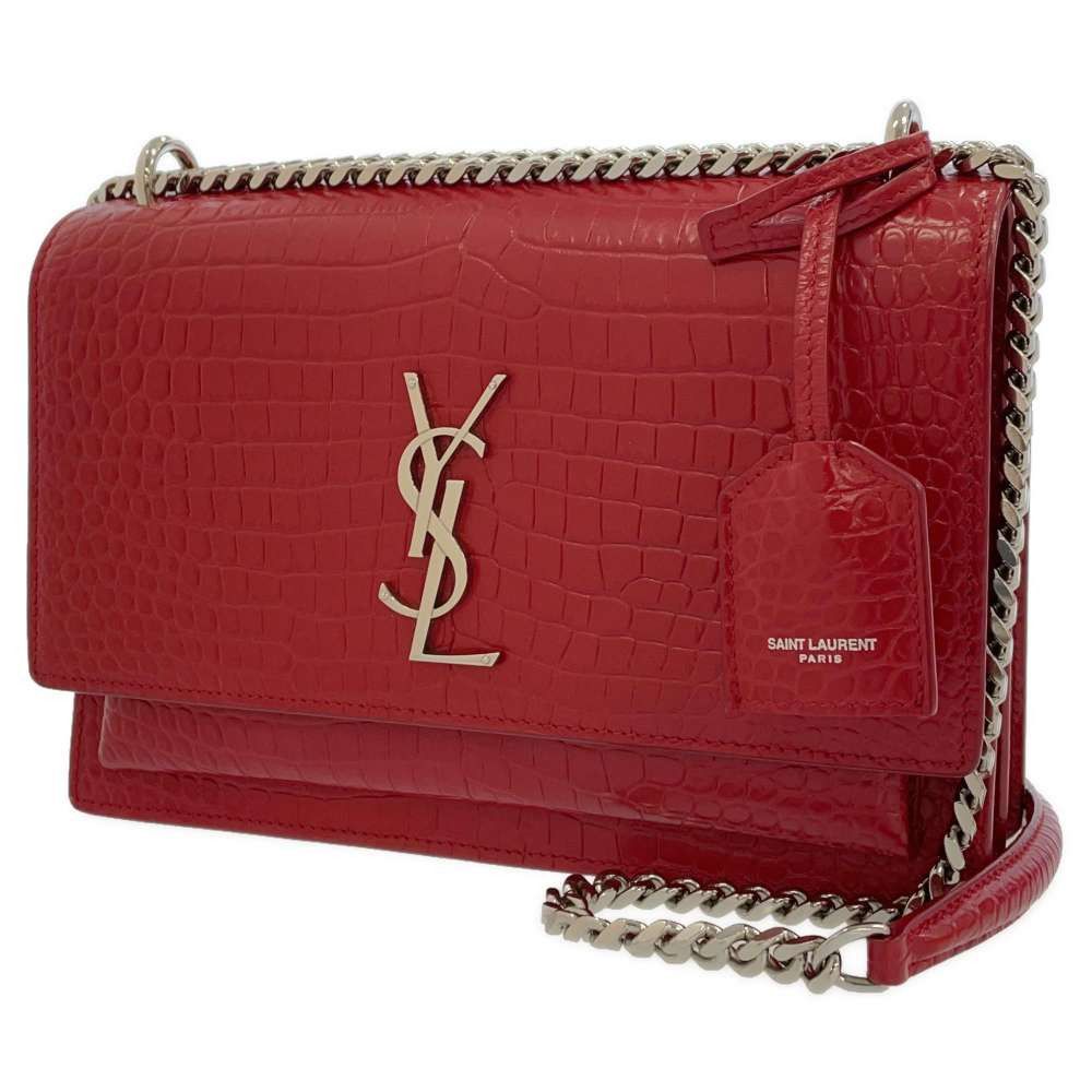 Saint Laurent Chain Shoulder Bag Leather Red