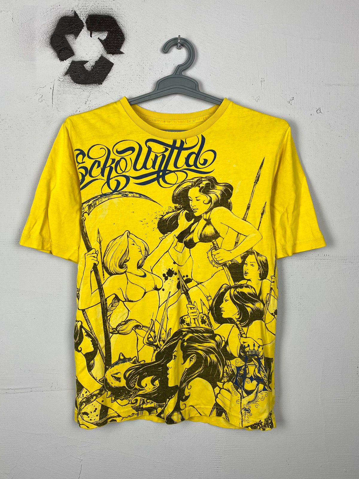 Pre-owned Ecko Unltd X Vintage Ecko Ultd Graffiti Rap T-shirt Print Y2k Hip Hop In Yellow