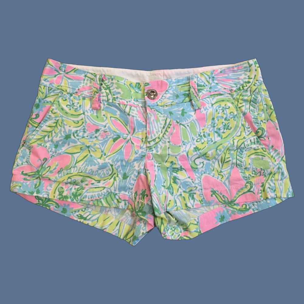 Lilly Pulitzer VINTAGE Lilly Pulitzer The Walsh Shorts Floral Green & Pink 3" Inseam Women's Size 2 Size 26" / US 2 / IT 38 - 1 Thumbnail