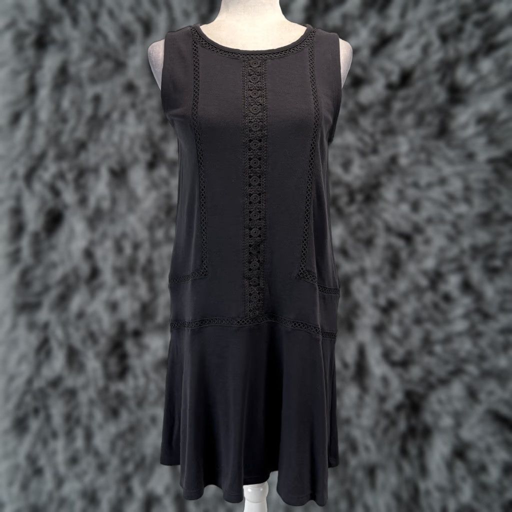 Loft Ann Taylor LOFT Sleeveless Drop Waist Dress Womens M Grey Eyelet Trim Boho Shift Size M / US 6-8 / IT 42-44 - 1 Thumbnail