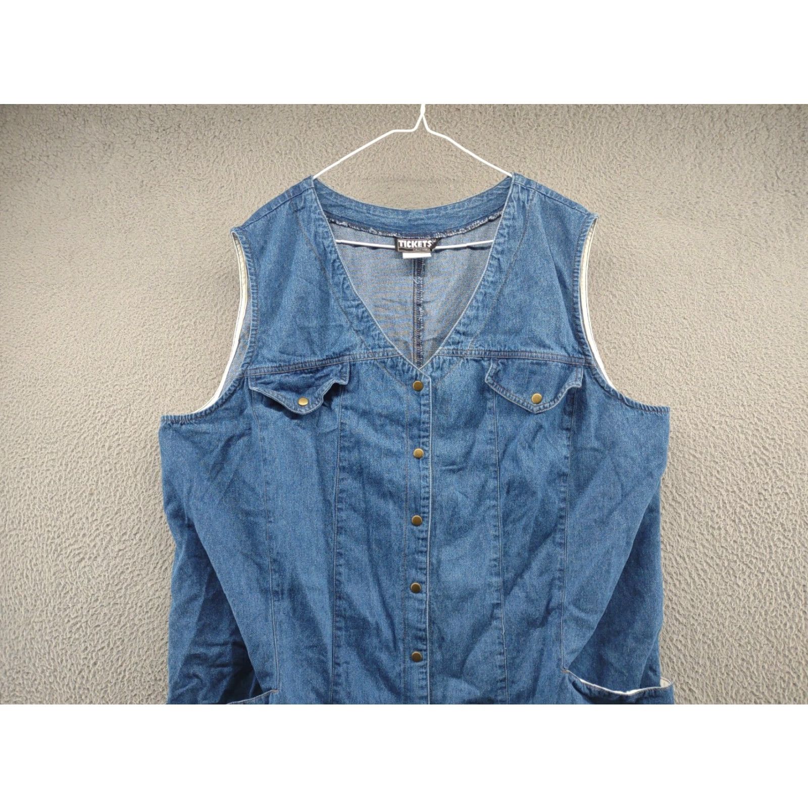 Denime VINTAGE 90s Denim Long Dress Women's Sleeveless Snap Up Tickets California Dress Denim Blue Rockabilly 6 Womens Size M / US 6-8 / IT 42-44 - 3 Thumbnail