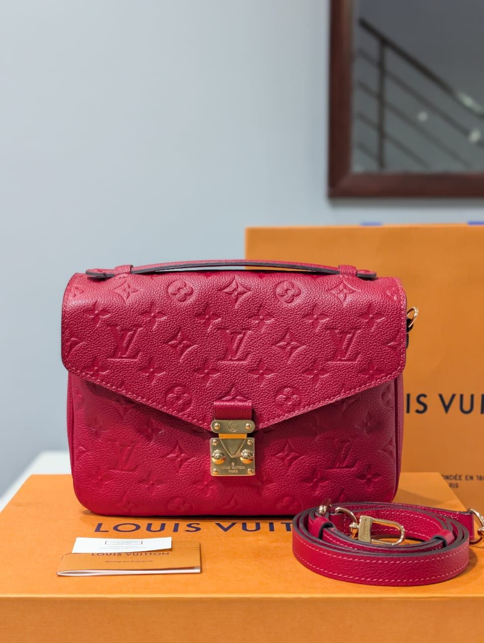 Louis Vuitton Louis Vuitton Red Monogram Empreinte Pochette Metis Size ONE SIZE - 1 Thumbnail