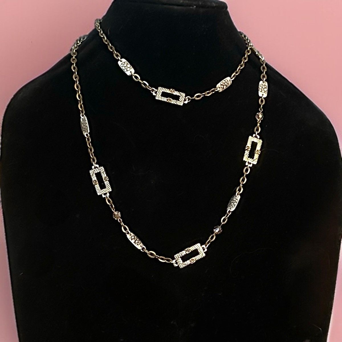 Brighton Acoma long brass two tone station links necklace