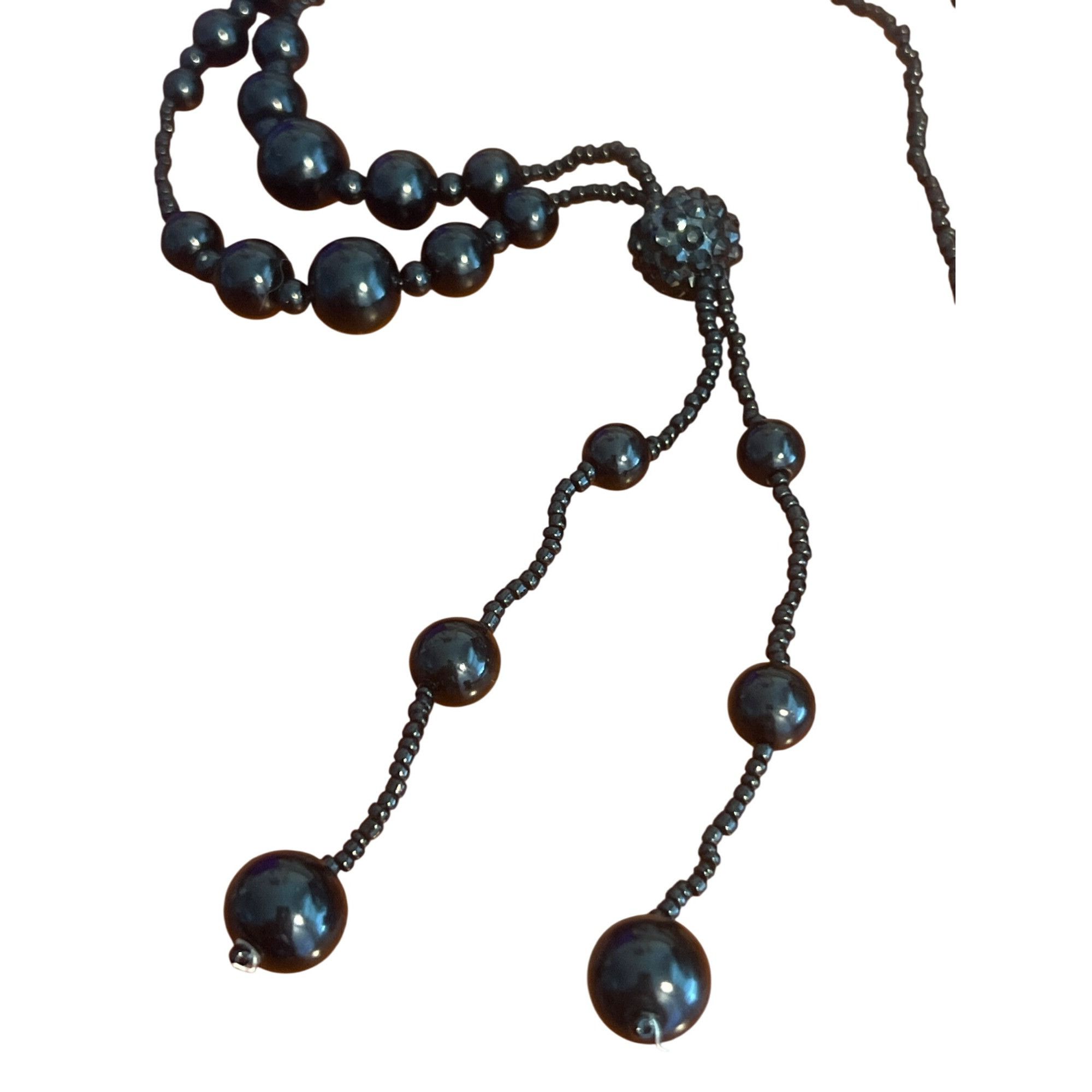 Other Vintage Black Glass Seed Bead Lariat Necklace 30" Tassel 4" Size ONE SIZE - 2 Thumbnail