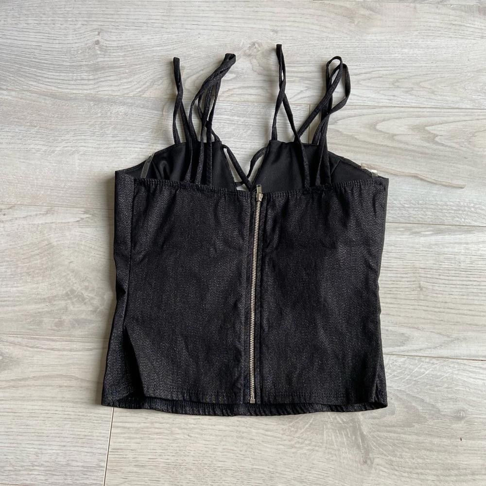 Designer Stylish Black Cropped Bustier Top with Strappy Design Size S / US 4 / IT 40 - 3 Thumbnail