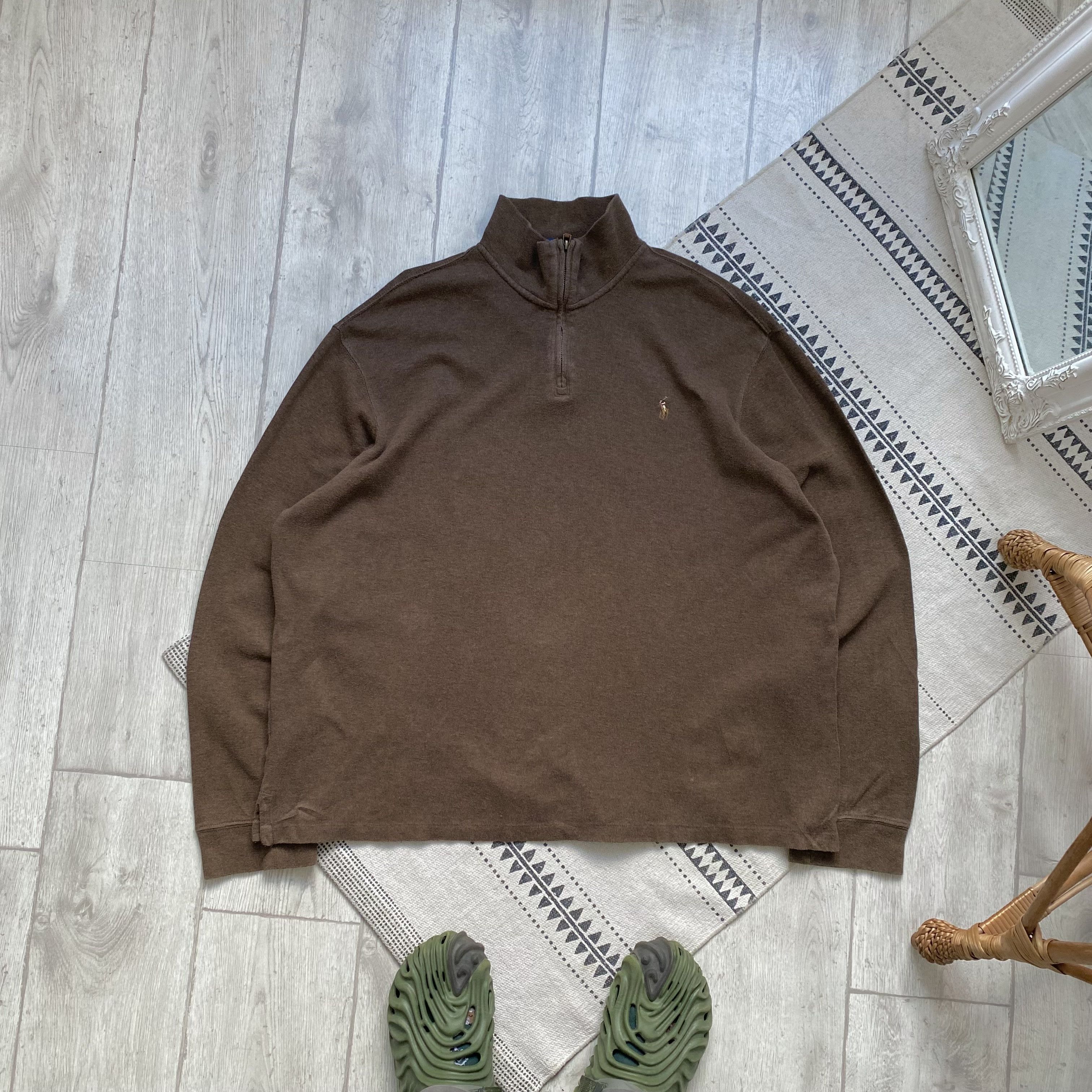 Polo Ralph Lauren 🤎Vintage Polo Ralph Lauren Brown Sweater Zip 1/3 distressed Size US XXL / EU 58 / 5 - 1 Thumbnail