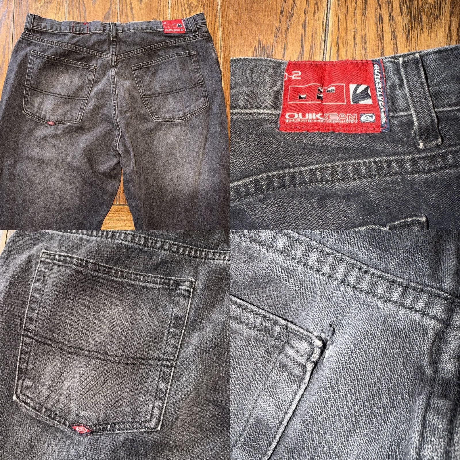 Quiksilver VINTAGE Quiksilver Quik Jeans Baggy Wide Leg Denim Mens 38x32 Black Skater Y2K 90s Hip Hop Retro Bohemian USA 5-Pocket Relaxed Mens Jeans Size US 38 / EU 54 - 8 Thumbnail