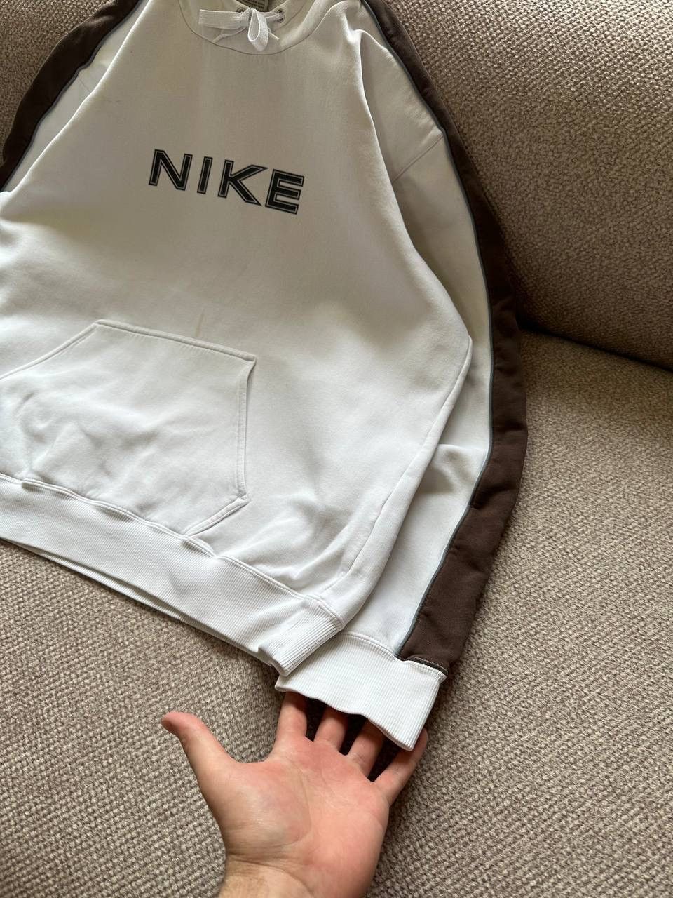 Nike × Vintage 💥00’s Nike Vintage Brown/White Hoodie Boxy fit Size US L / EU 52-54 / 3 - 5 Thumbnail