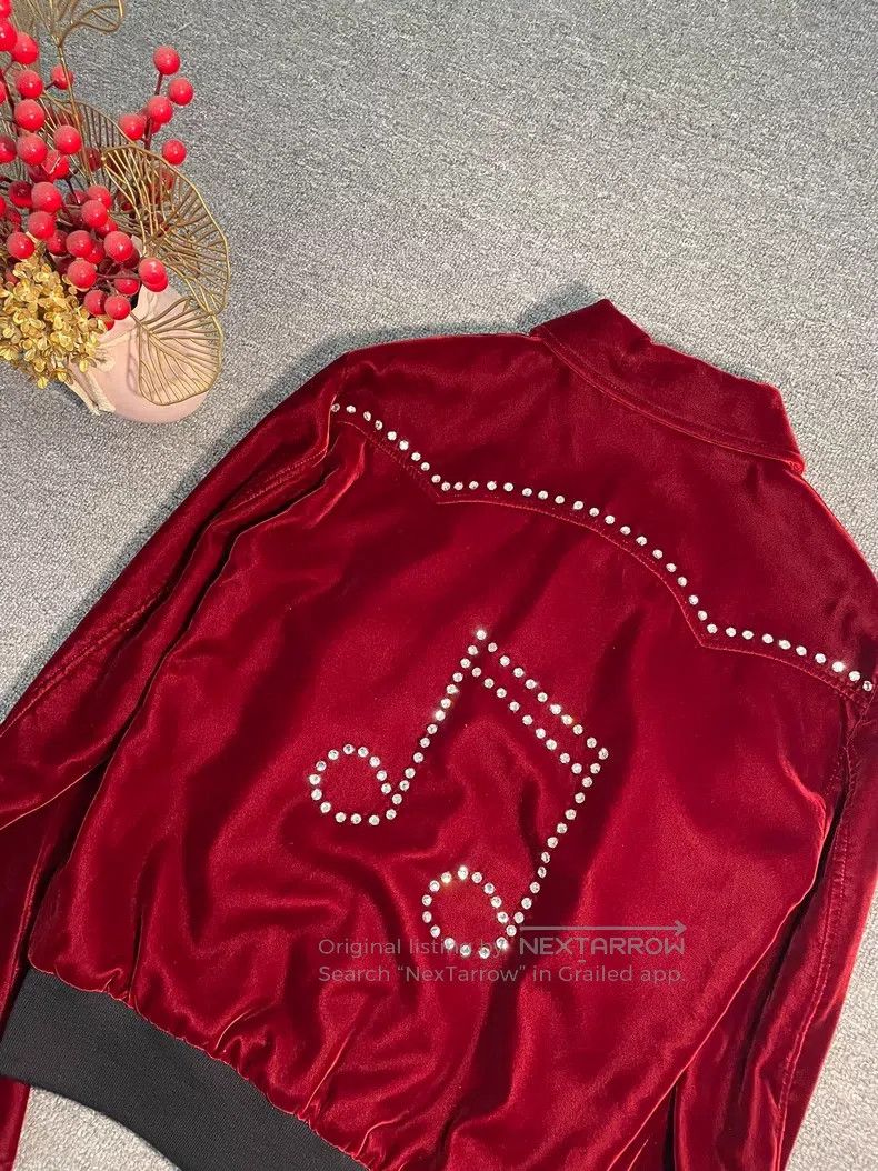 Saint Laurent Paris Saint Laurent Paris Red Velvet Beaded Music Note Jacket Size US XS / EU 42 / 0 - 3 Thumbnail