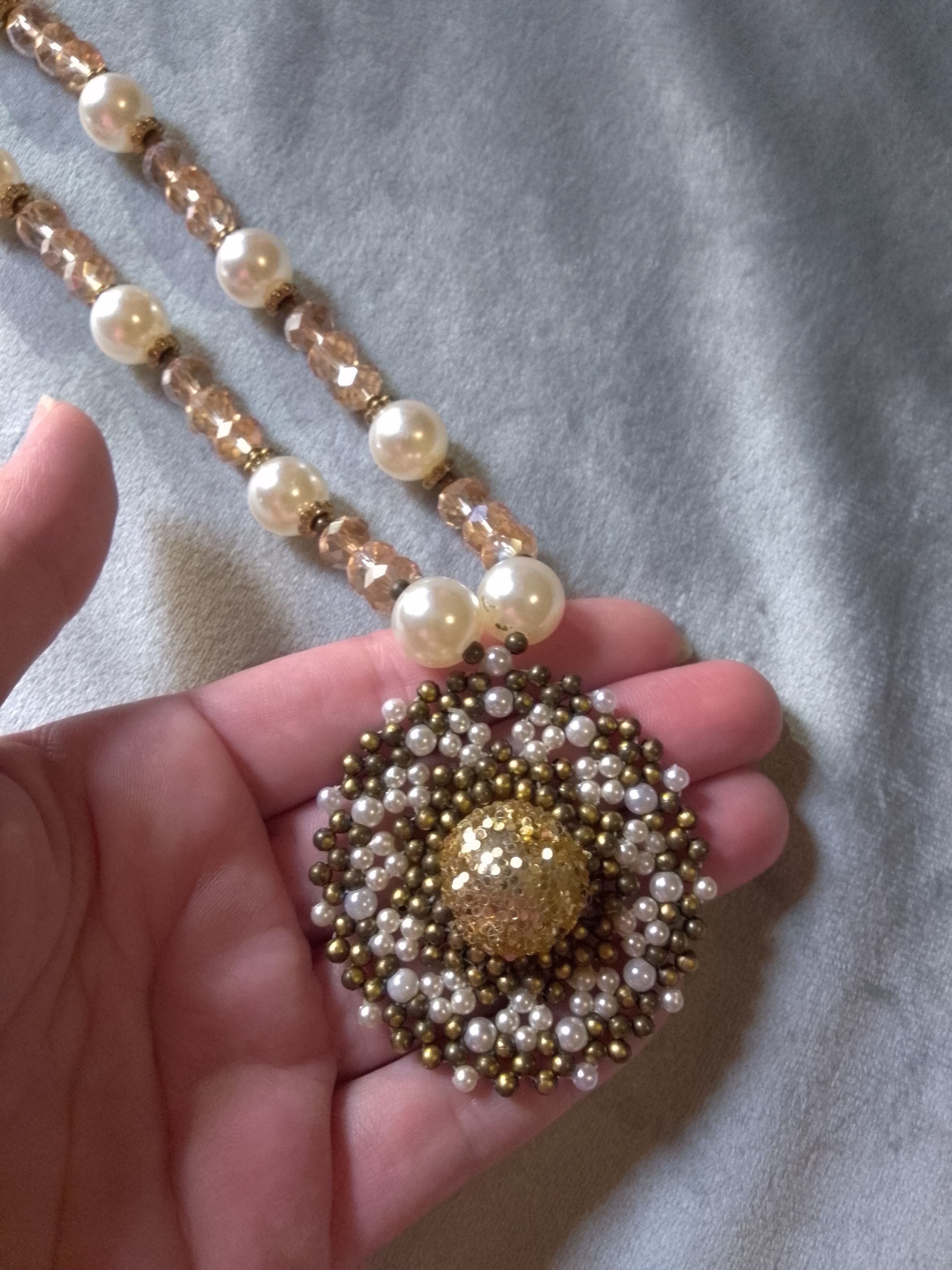 Handmade Necklace.Long Vintage style. Crystal Pearls beaded Pendant Size ONE SIZE - 8 Thumbnail
