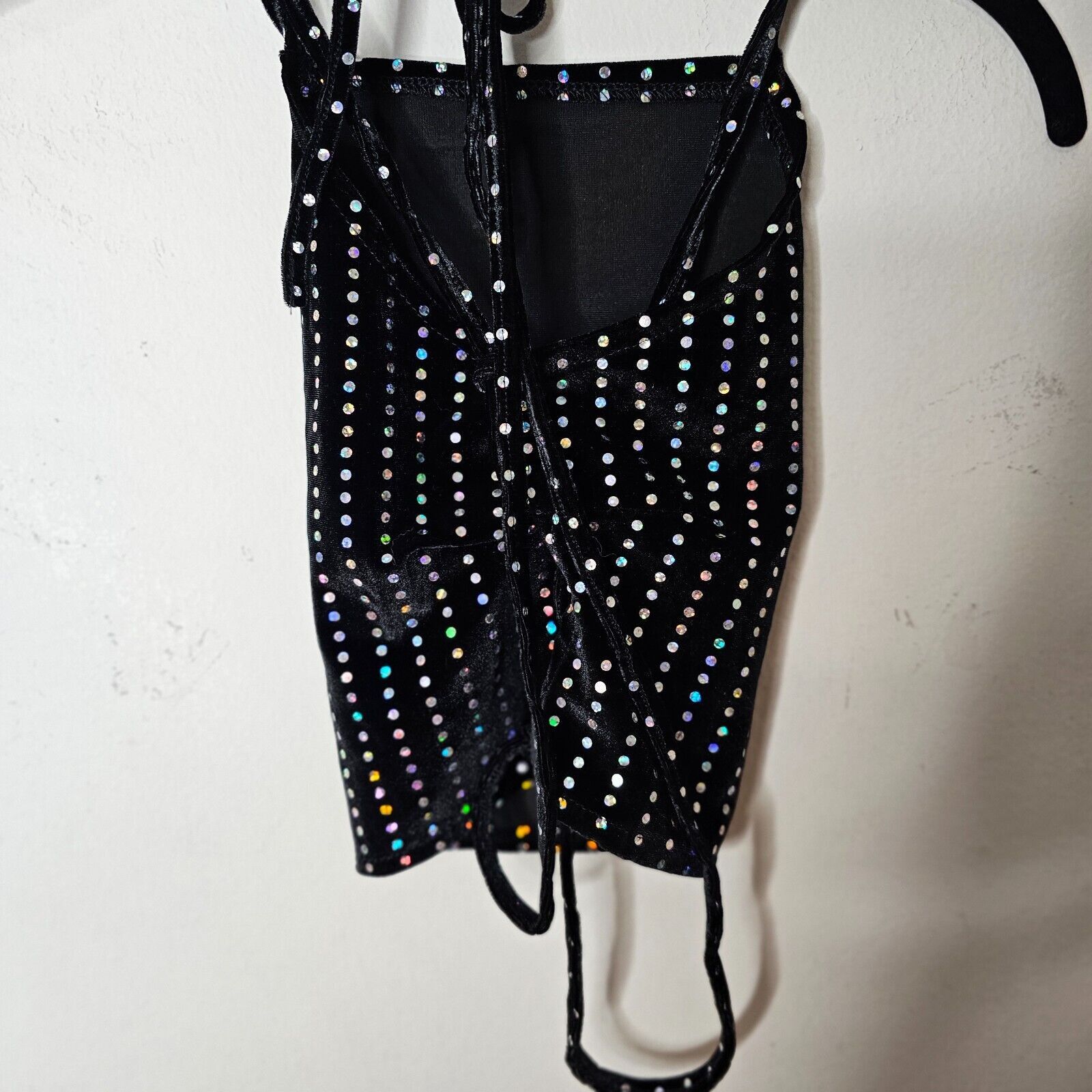 Other NWT Subdued Black Velour Silver Metallic Polka Dot Crop Top Size XS / US 0-2 / IT 36-38 - 2 Thumbnail