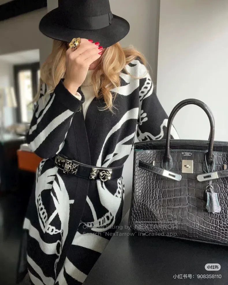 Hermes Hermes Black and White Cashmere Knit Cardigan Size XXS / US 00 / IT 34 - 9 Thumbnail
