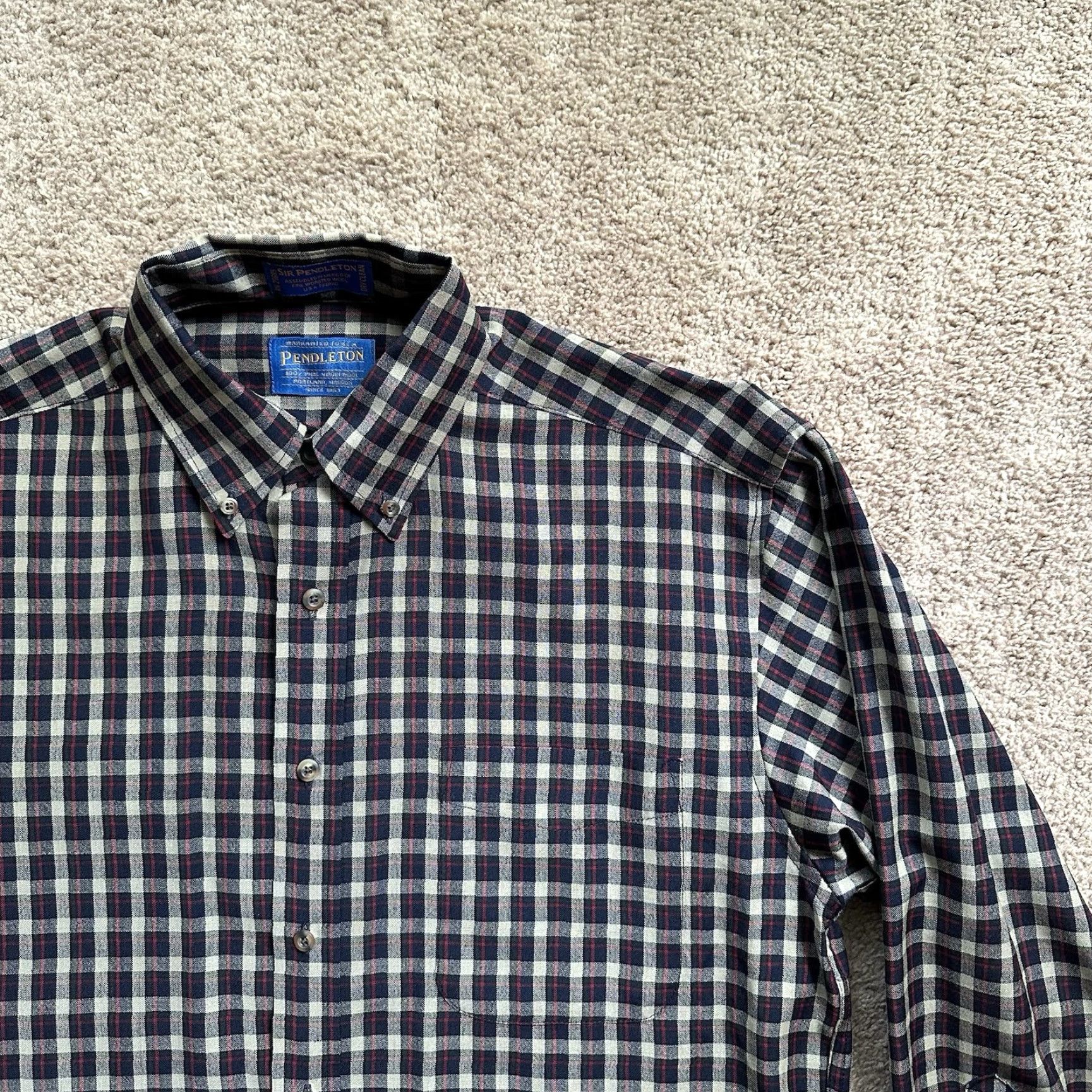 Pendleton Shirt Mens Medium Button-Down 100% Wool Blue Red Tan Checks