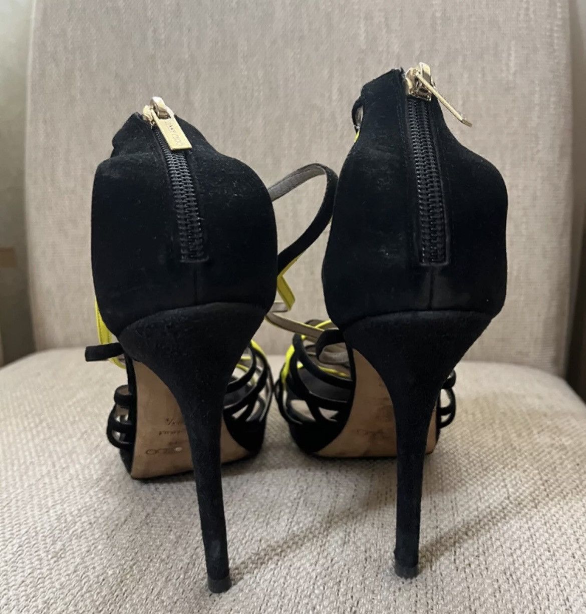 Jimmy Choo Jimmy Choo Strappy Heels Black Yellow Sandals Size US 7.5 / IT 37.5 - 3 Thumbnail