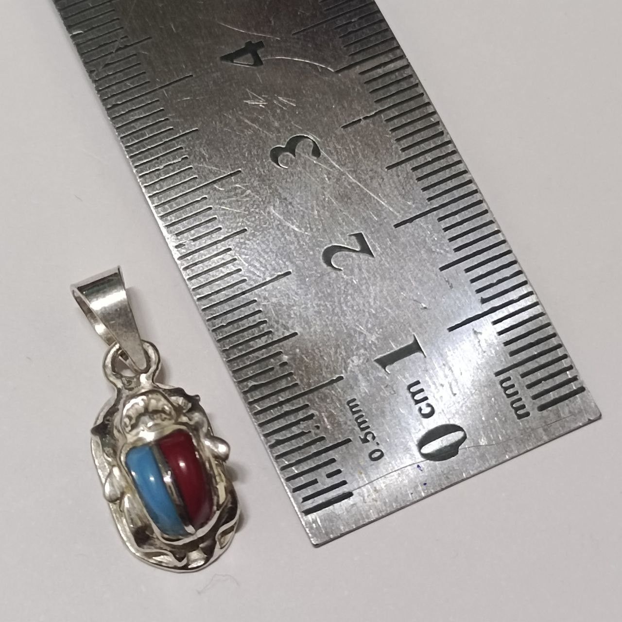 Other 925 silver scarab pendant red blue stone handmade Egyptian Size ONE SIZE - 4 Thumbnail