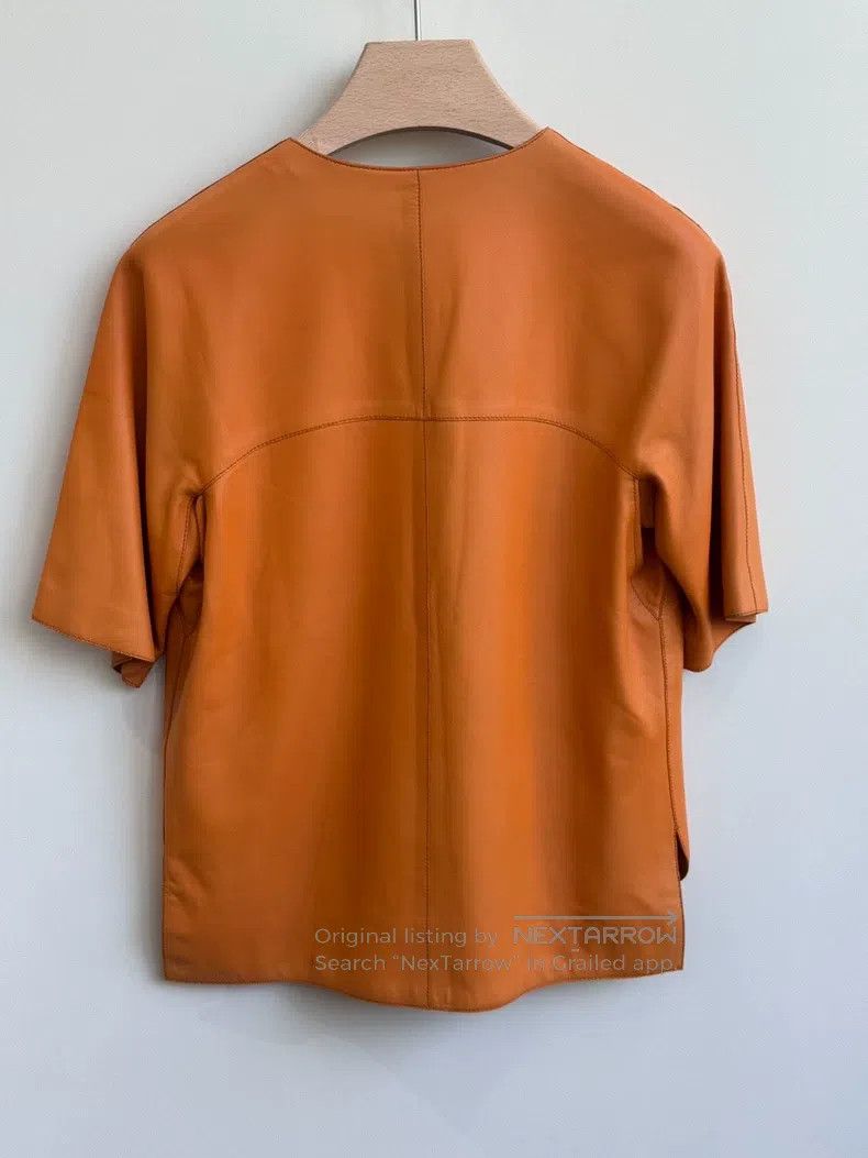 Hermes Hermes Orange Short-sleeve Leather Jacket Size XXS / US 00 / IT 34 - 3 Thumbnail